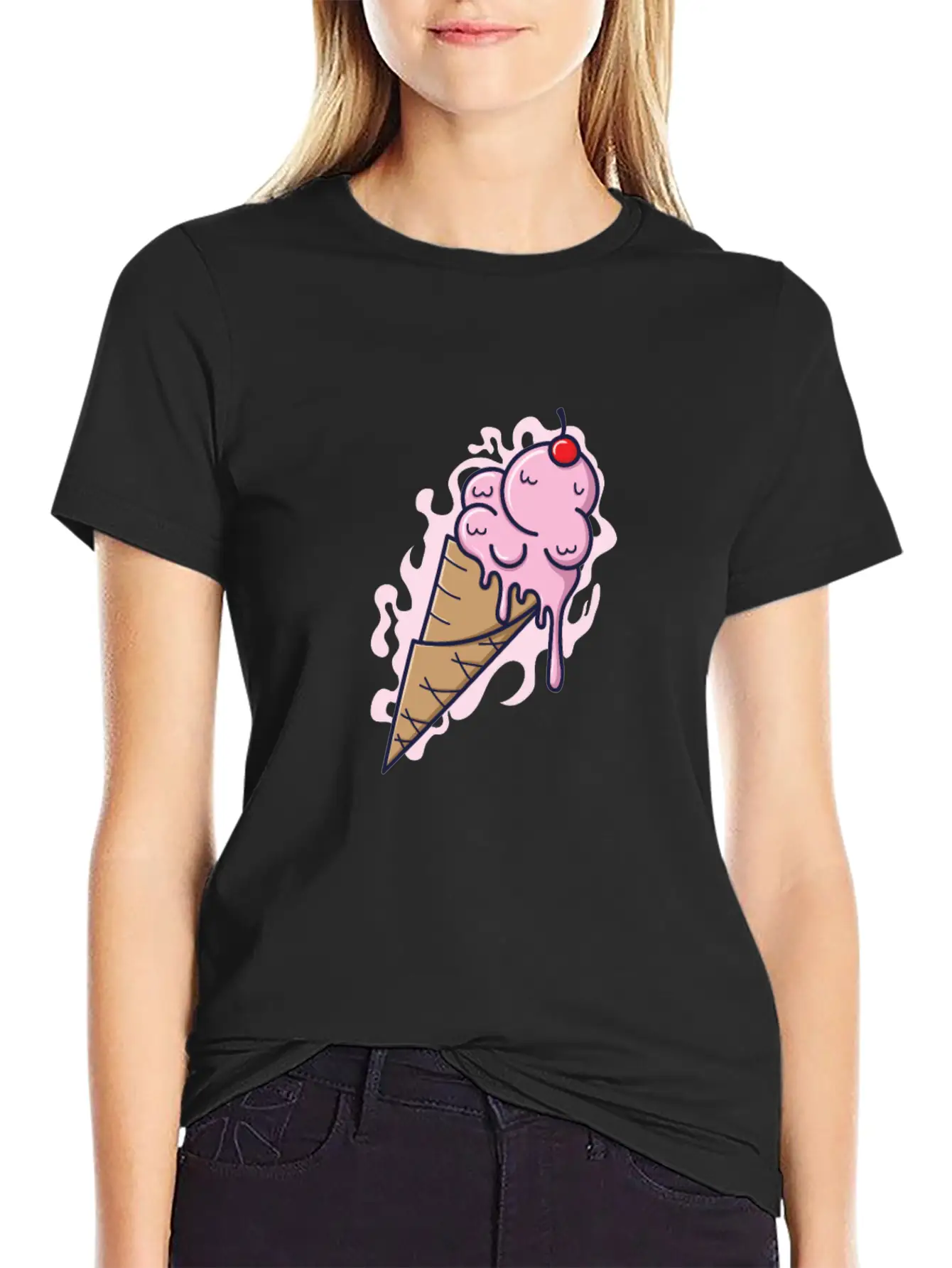 Ice Cream Cone With Fruity Ice Cream And Tables Stylish Everyday T-Shirt – Unisex Basic Cotton Tee
