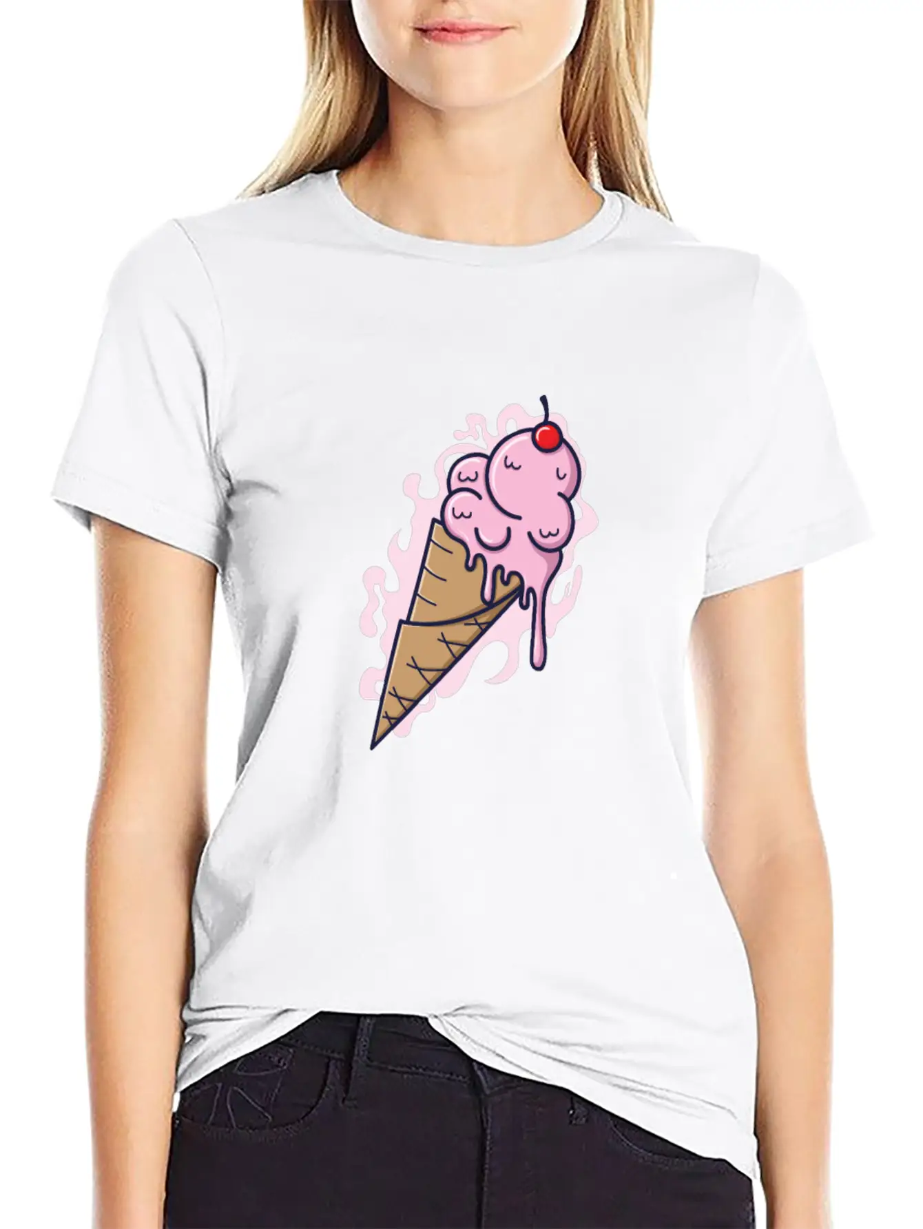 Ice Cream Cone With Fruity Ice Cream And Tables Stylish Everyday T-Shirt – Unisex Basic Cotton Tee