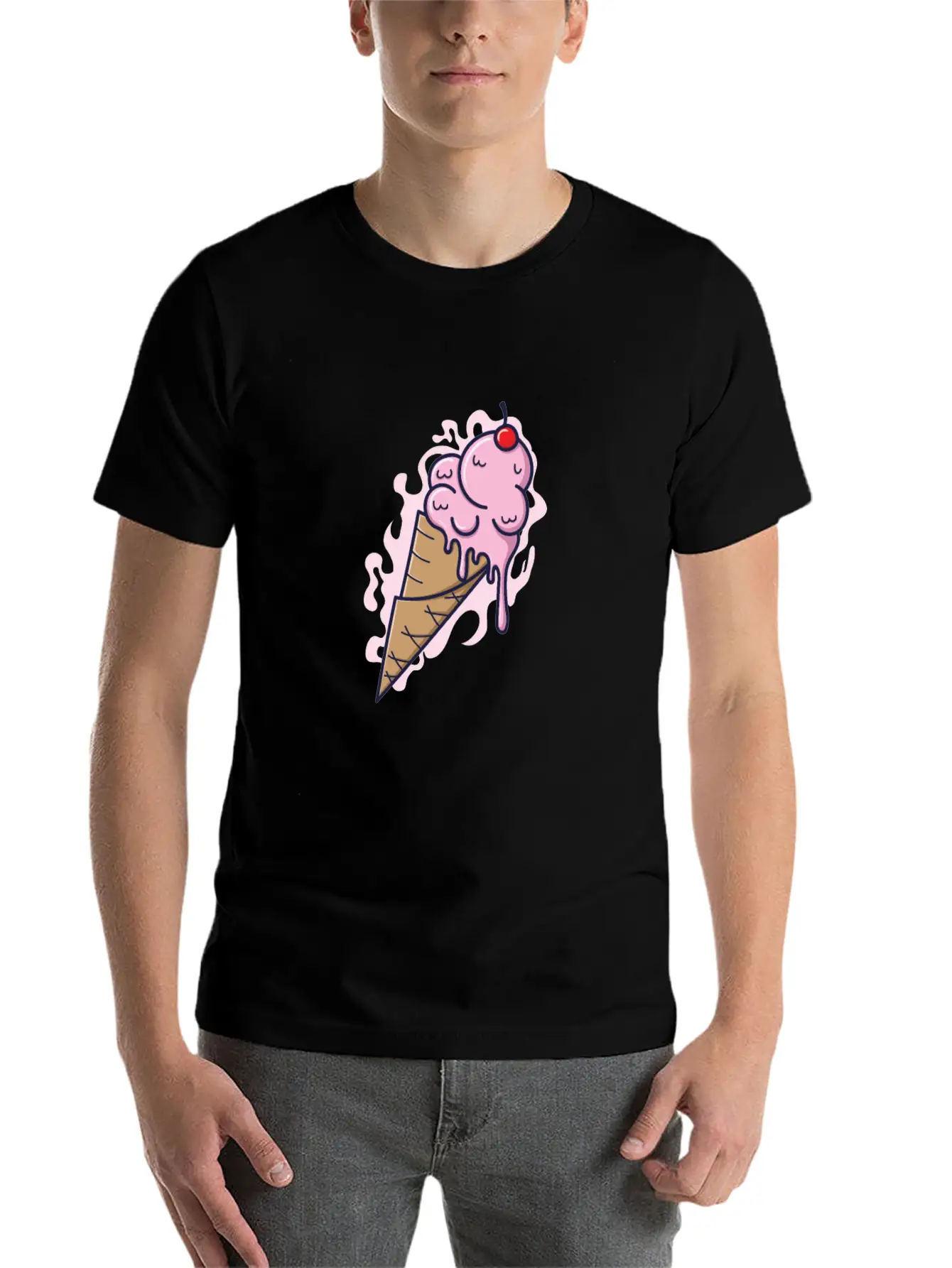 Ice Cream Cone With Fruity Ice Cream And Tables Stylish Everyday T-Shirt – Unisex Basic Cotton Tee