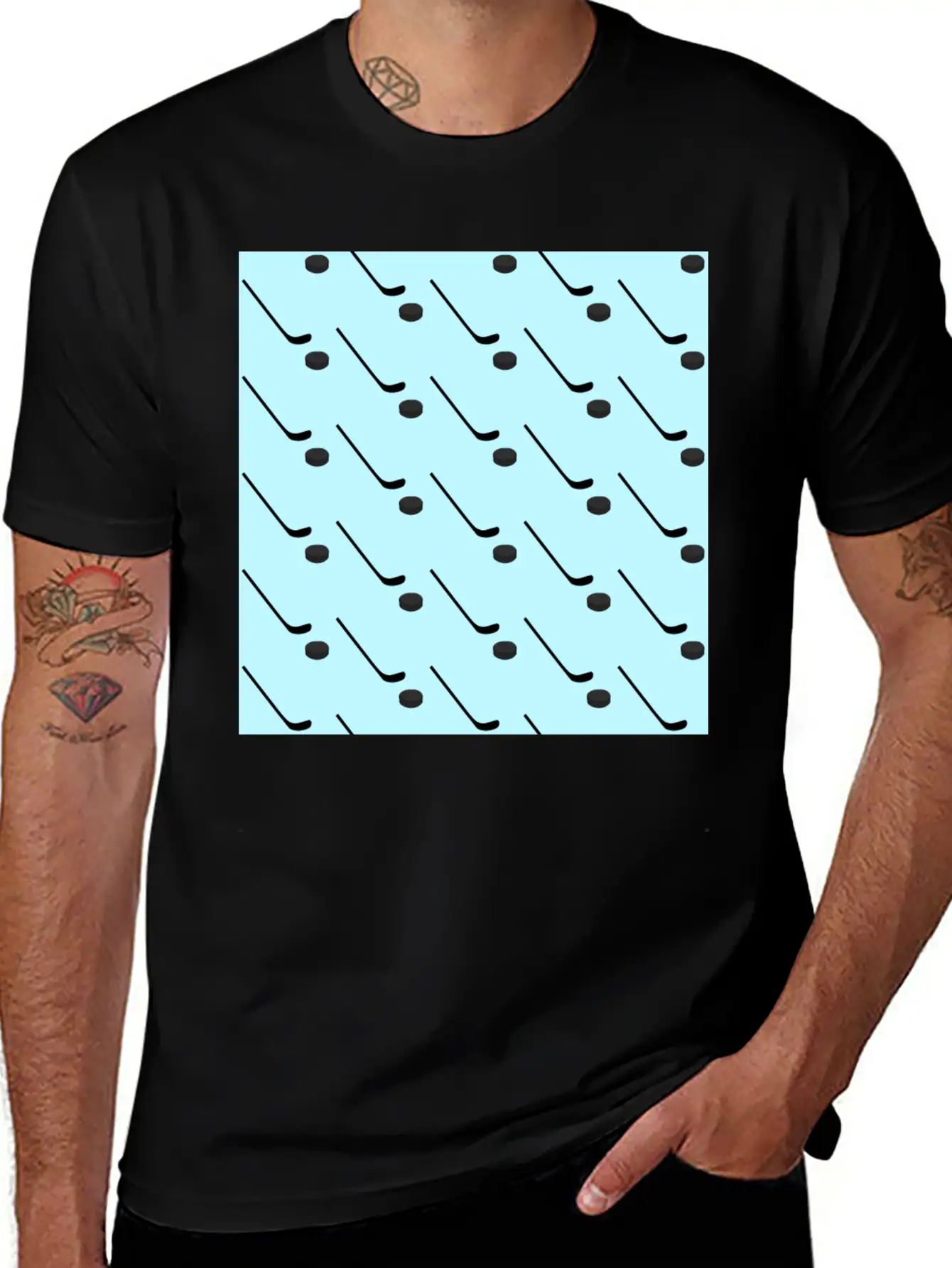 Ice Hockey Black Sticks Puck Light Blue Sport Basic Graphic T-Shirt – Daily Comfort In Soft Cotton