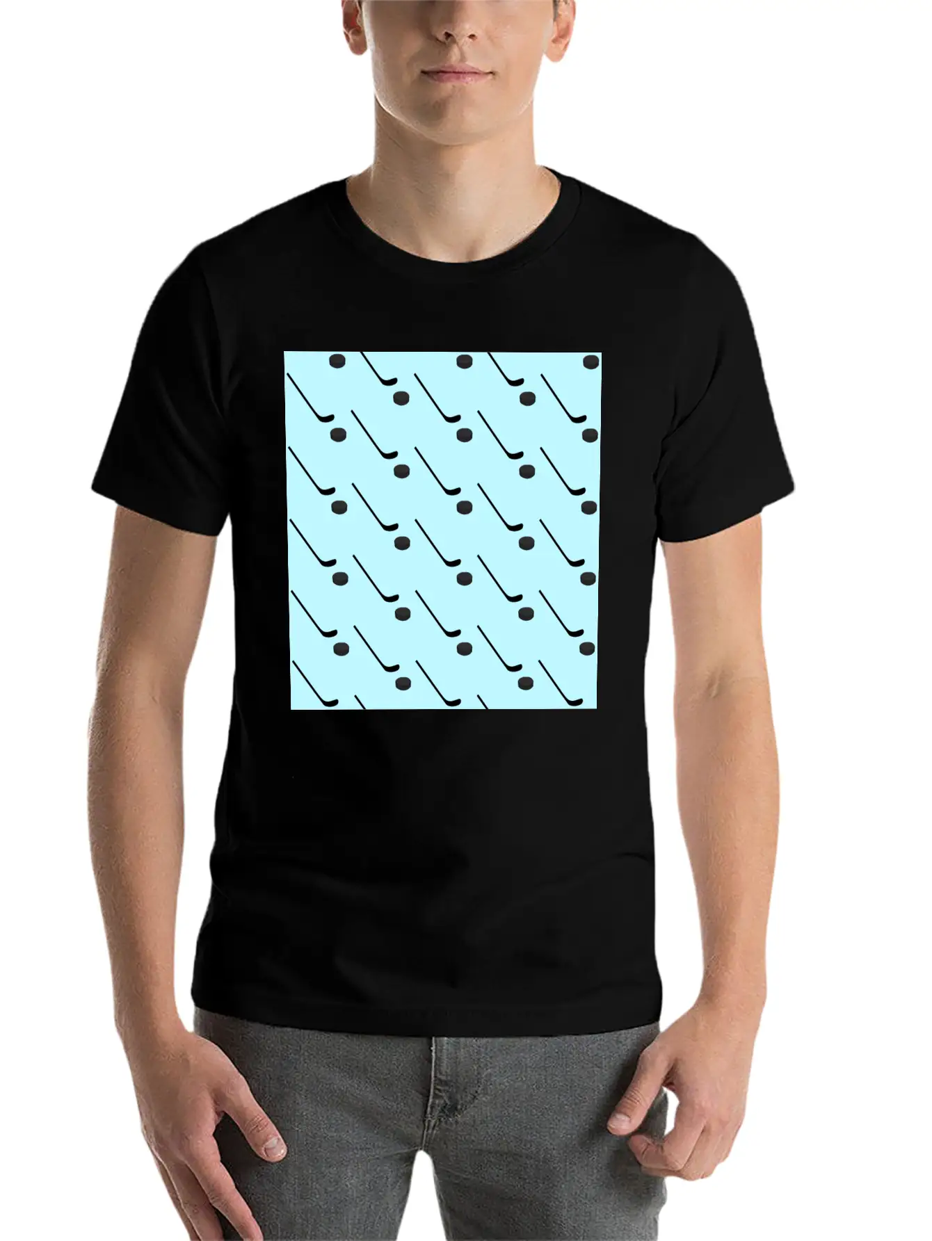 Ice Hockey Black Sticks Puck Light Blue Sport Basic Graphic T-Shirt – Daily Comfort In Soft Cotton