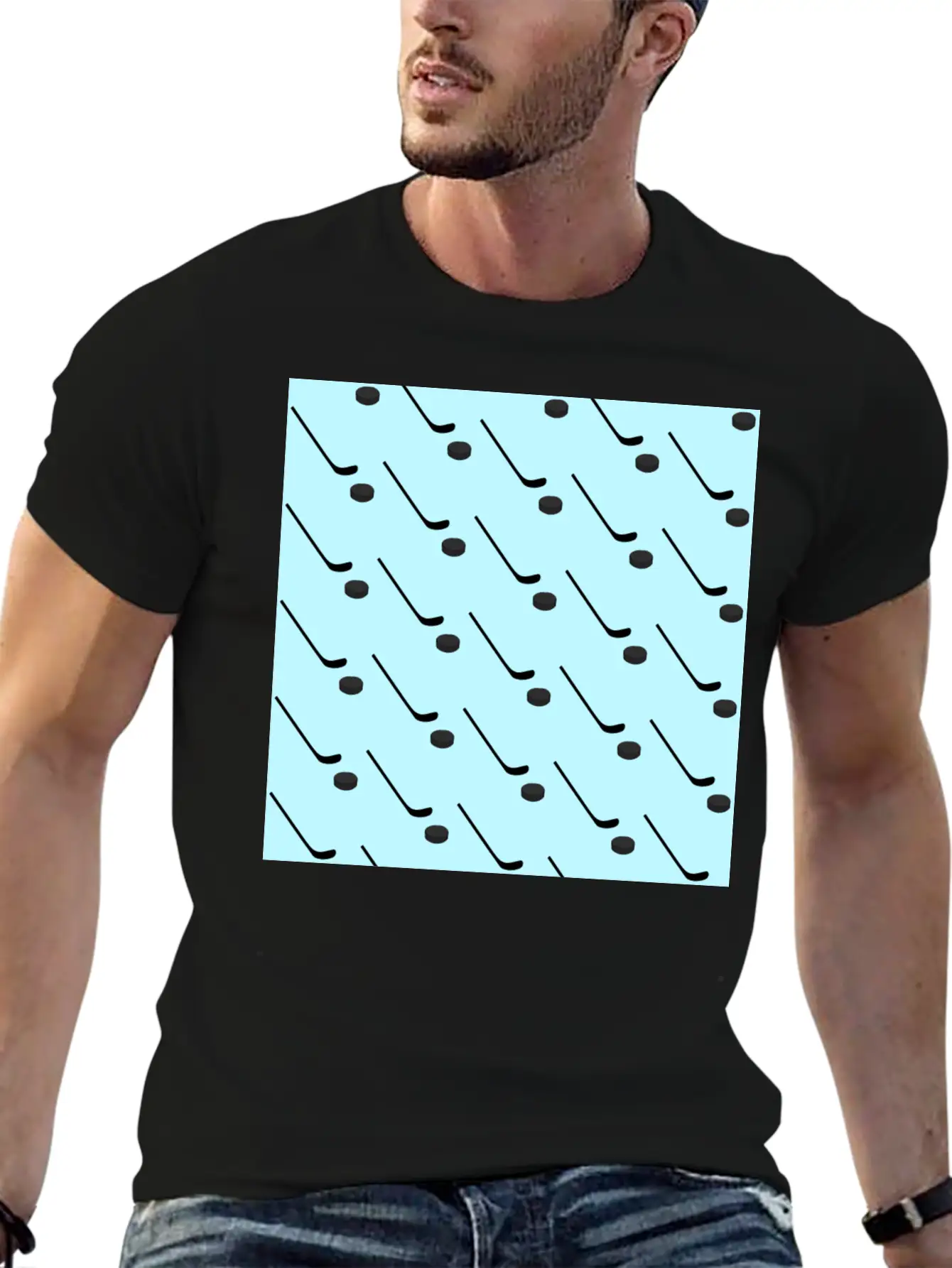 Ice Hockey Black Sticks Puck Light Blue Sport Basic Graphic T-Shirt – Daily Comfort In Soft Cotton