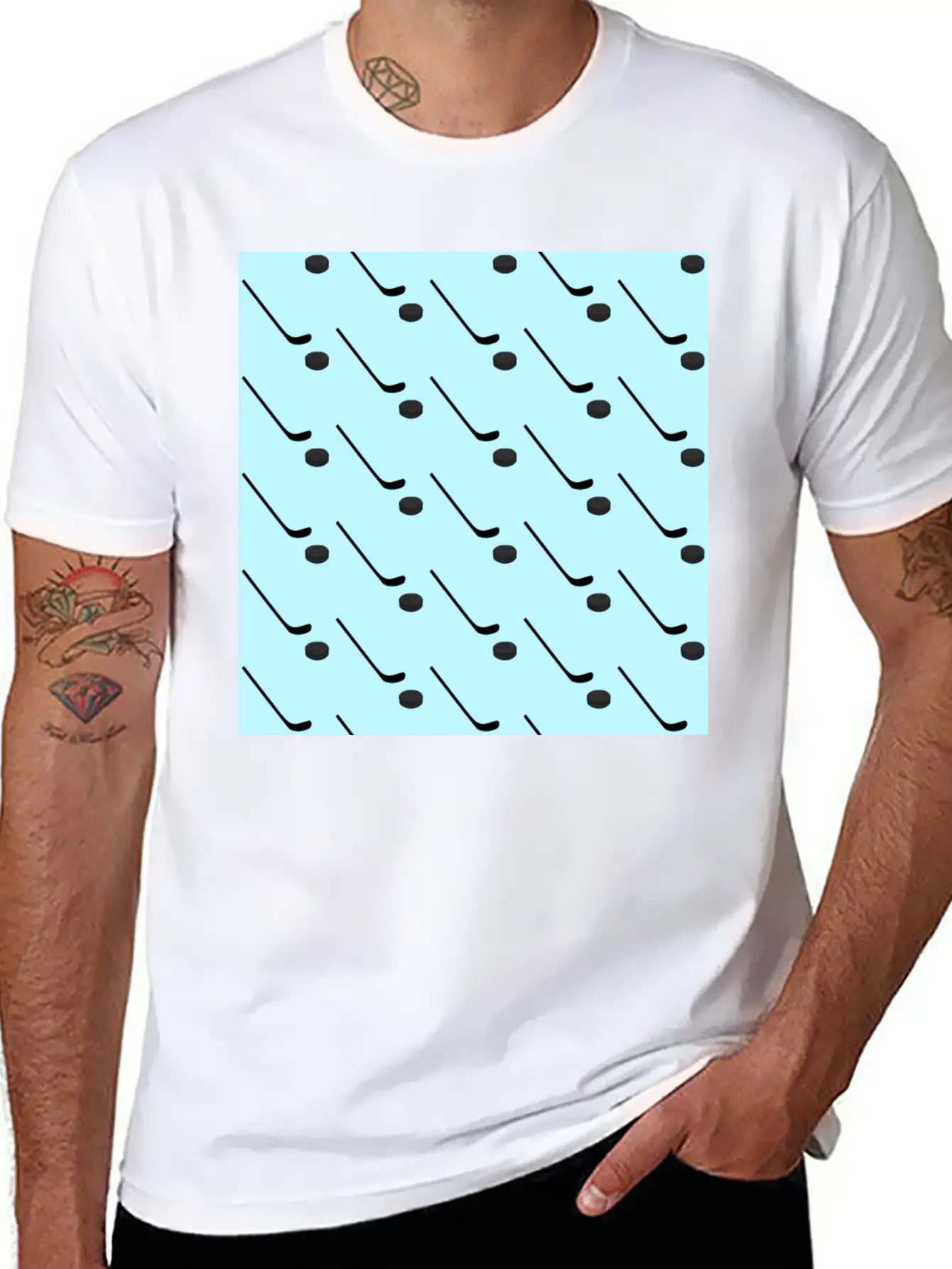 Ice Hockey Black Sticks Puck Light Blue Sport Basic Graphic T-Shirt – Daily Comfort In Soft Cotton