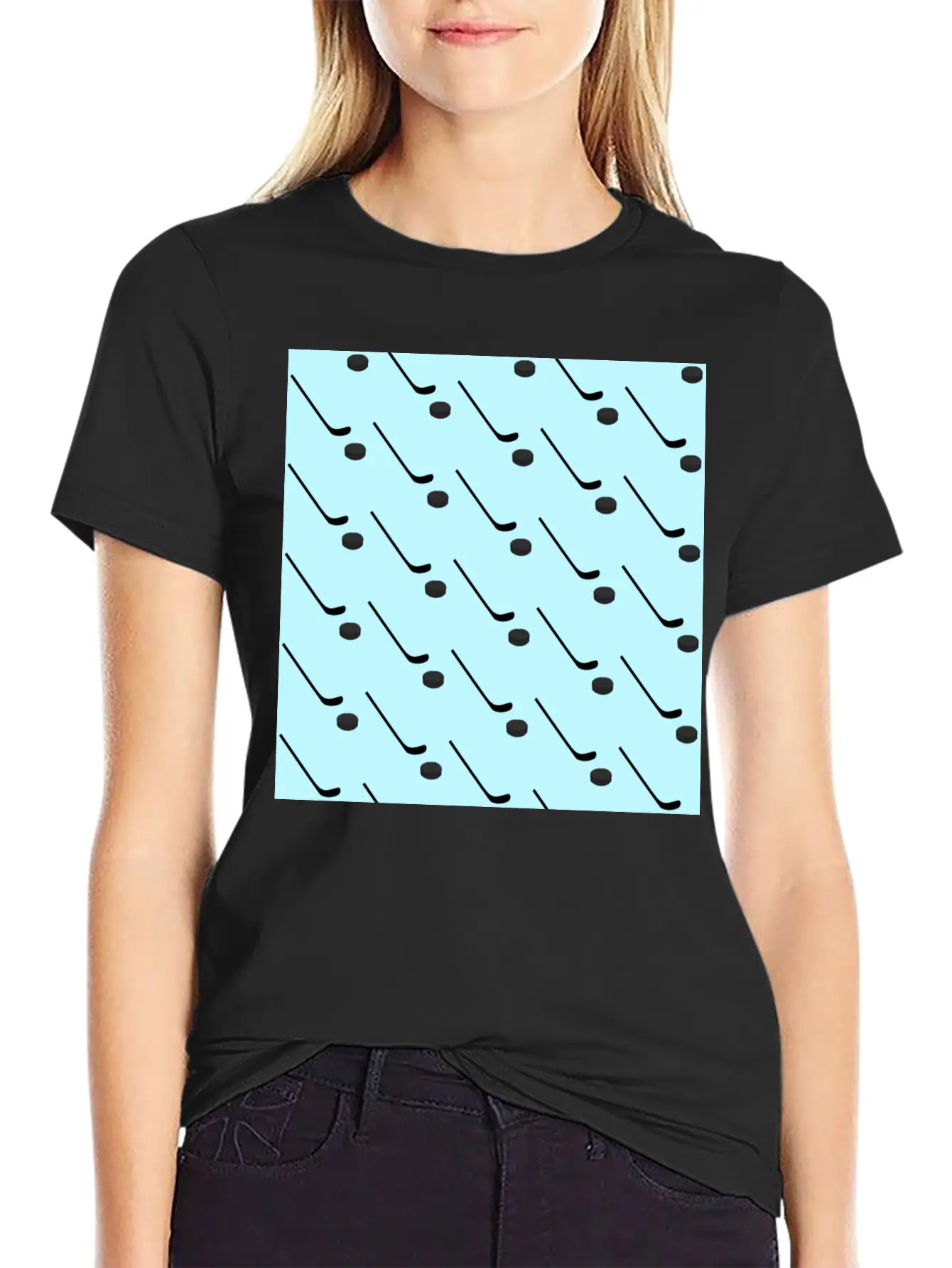 Ice Hockey Black Sticks Puck Light Blue Sport Basic Graphic T-Shirt – Daily Comfort In Soft Cotton