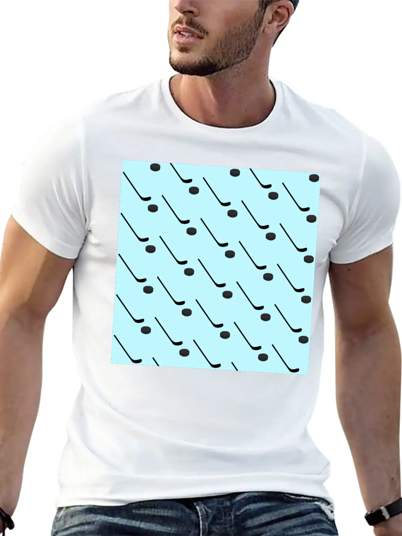 Ice Hockey Black Sticks Puck Light Blue Sport Basic Graphic T-Shirt – Daily Comfort In Soft Cotton