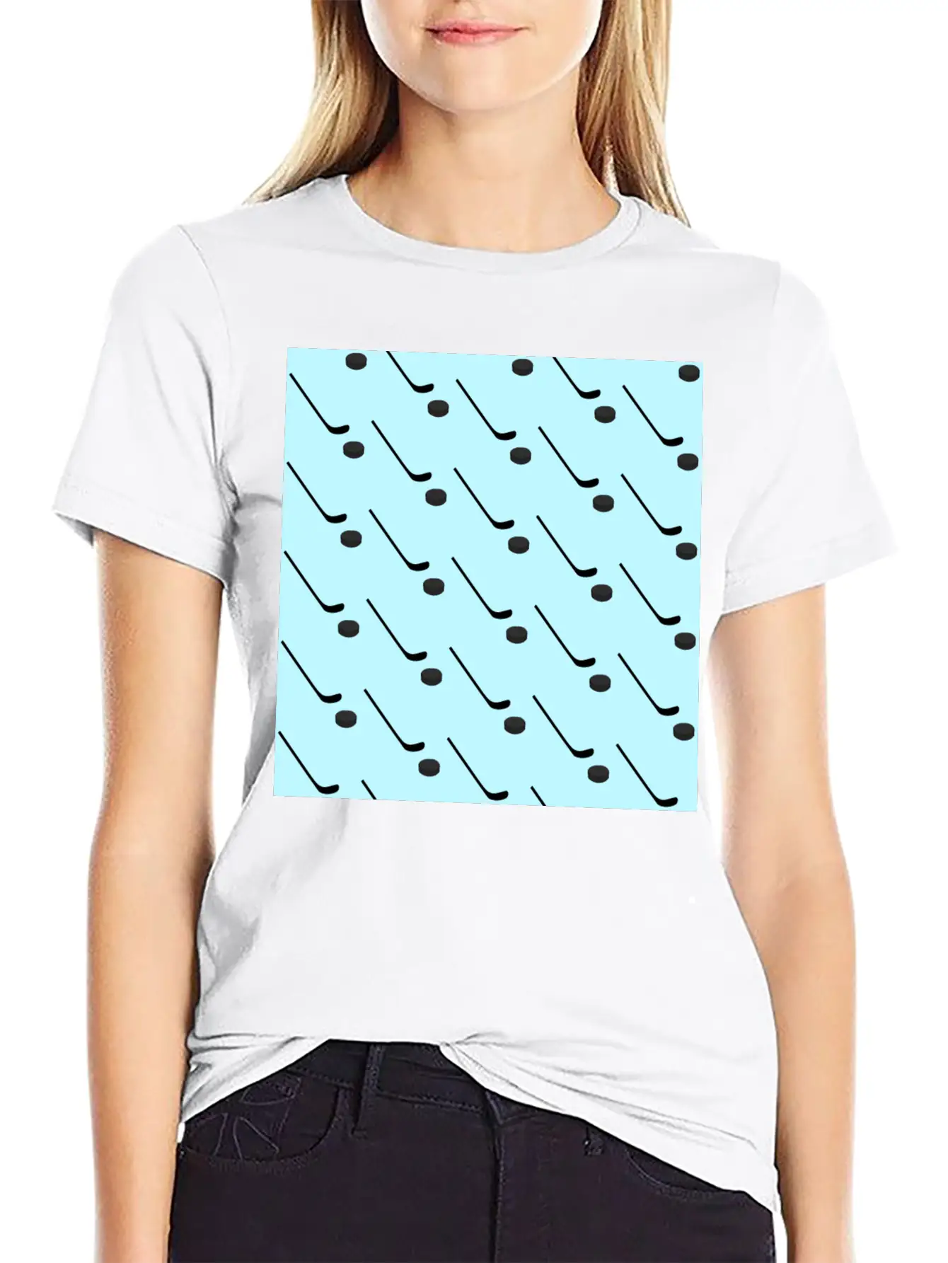 Ice Hockey Black Sticks Puck Light Blue Sport Basic Graphic T-Shirt – Daily Comfort In Soft Cotton