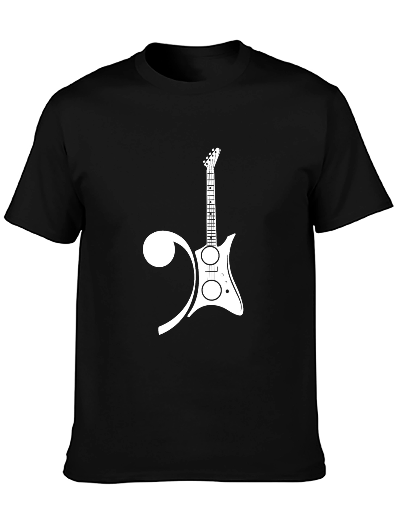 Guitar and Treble Clef Black T-Shirt