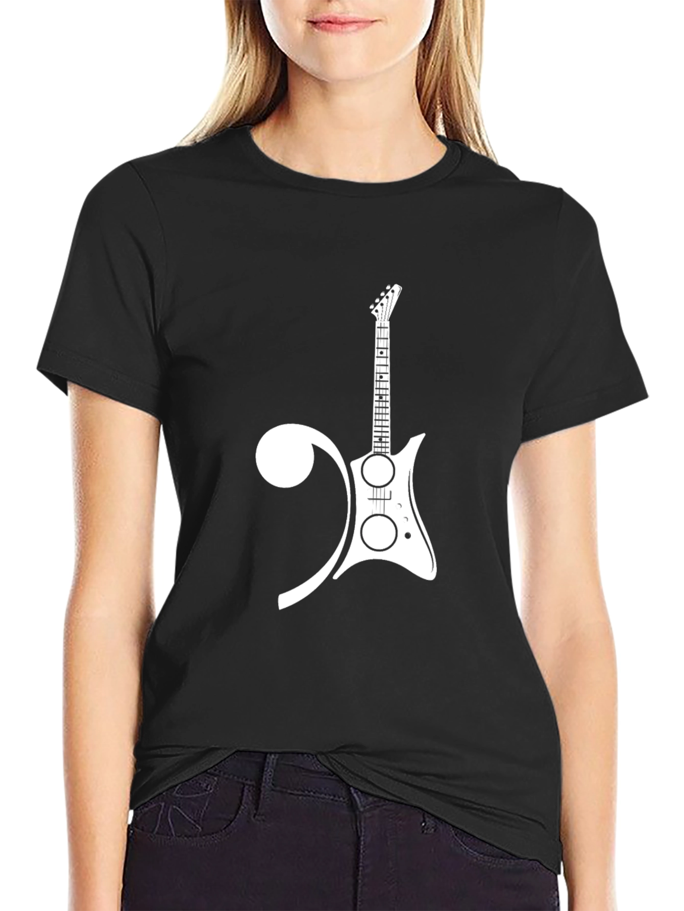 Guitar and Treble Clef Black T-Shirt