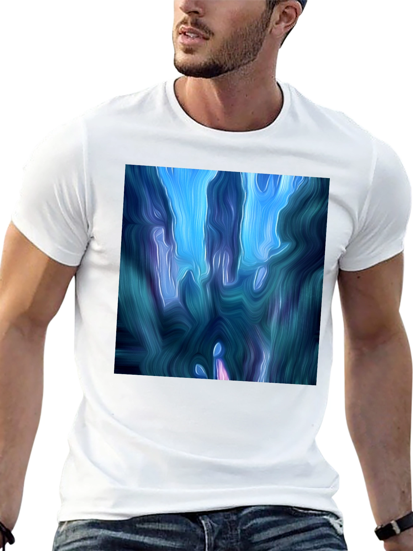 Abstract Blue Swirl Graphic T-Shirt