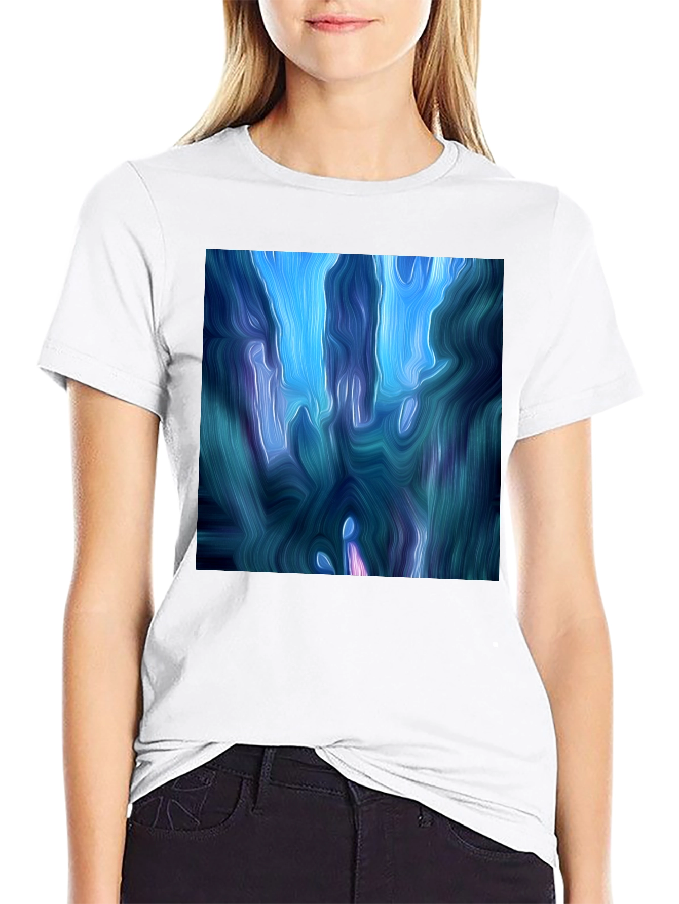 Abstract Blue Swirl Graphic T-Shirt