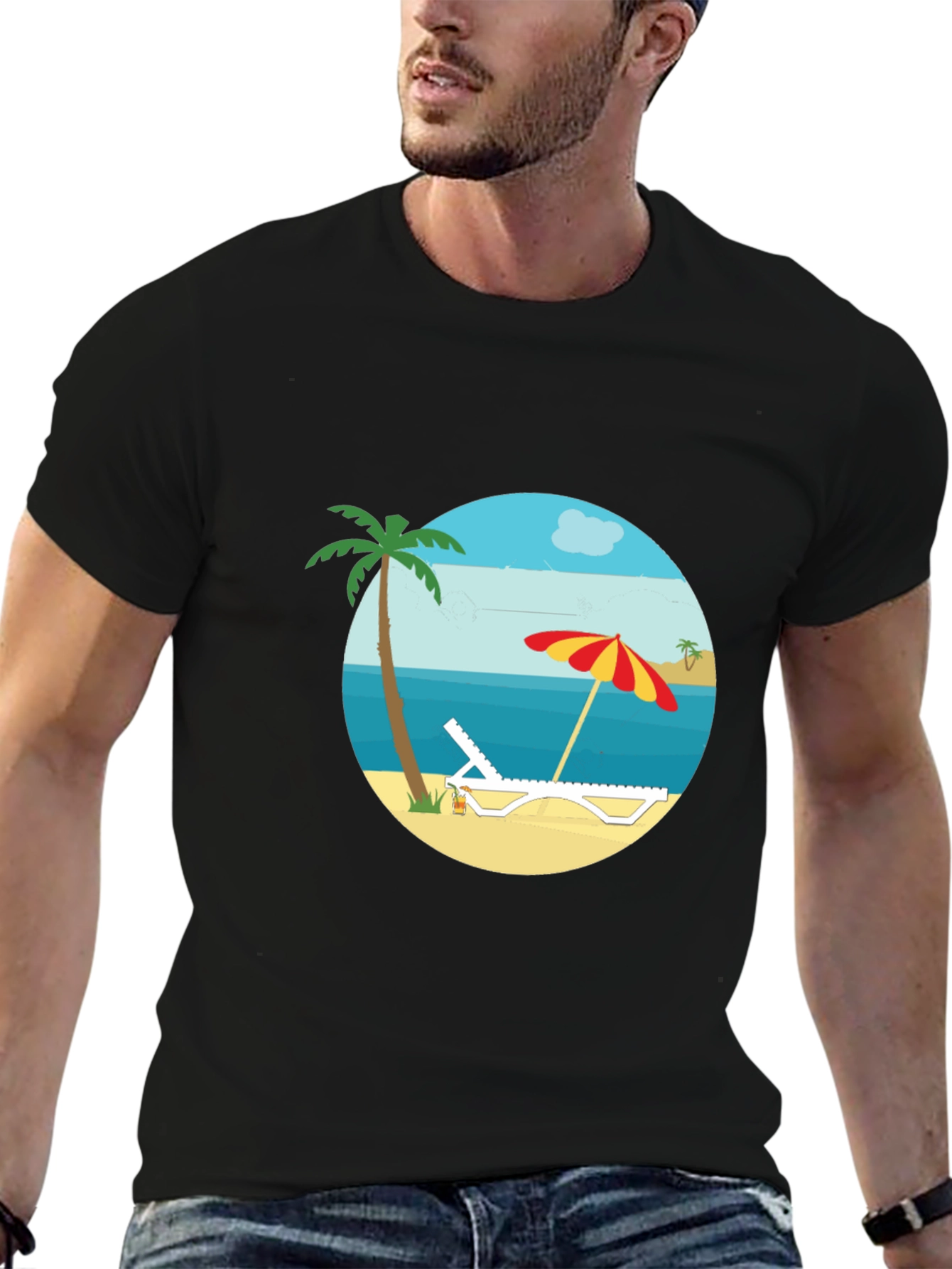 Beach Scene Graphic Tee - Black T-Shirt