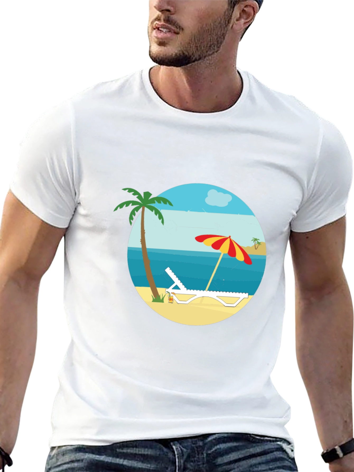 Beach Scene Graphic Tee - Black T-Shirt