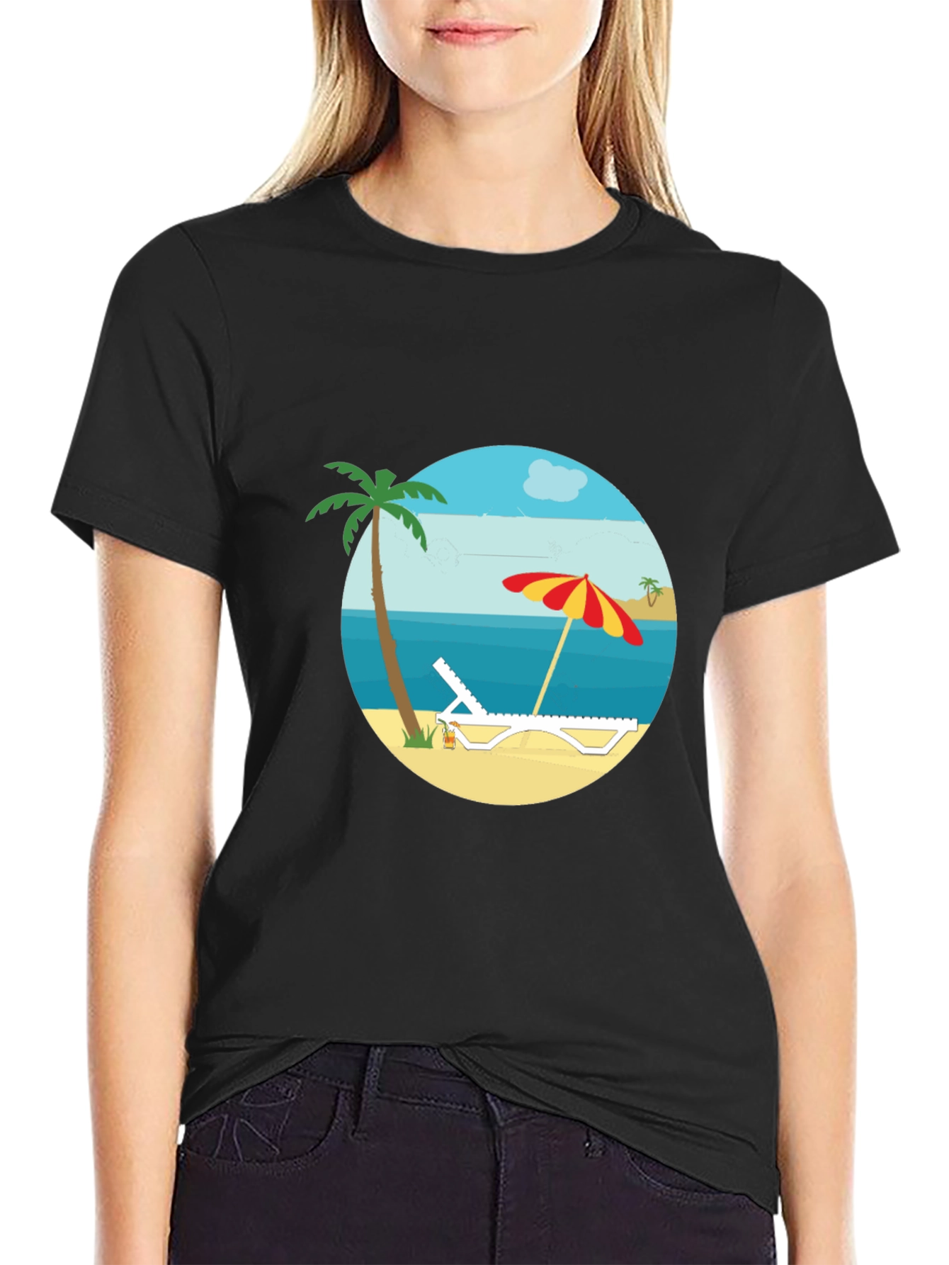 Beach Scene Graphic Tee - Black T-Shirt