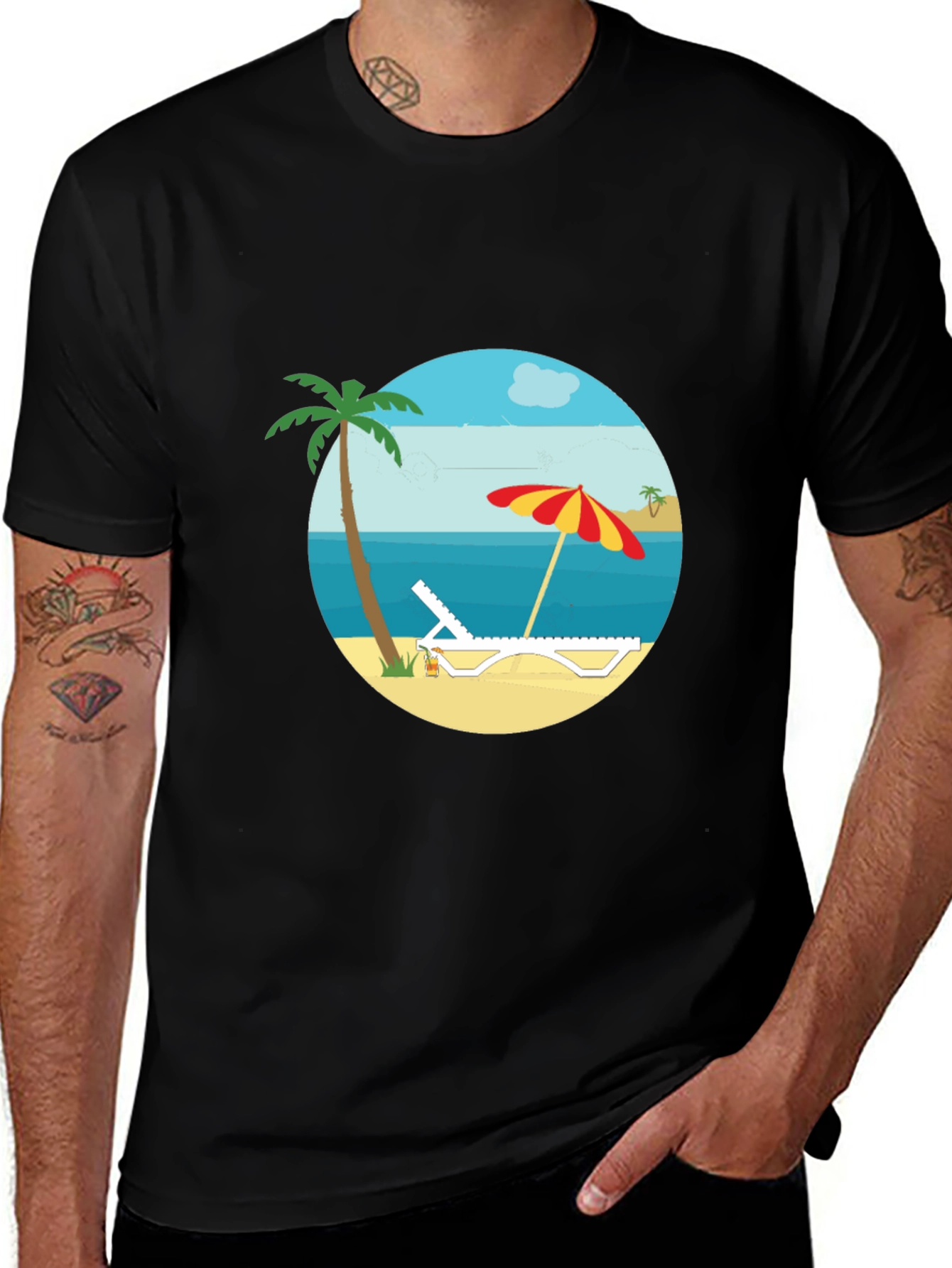 Beach Scene Graphic Tee - Black T-Shirt