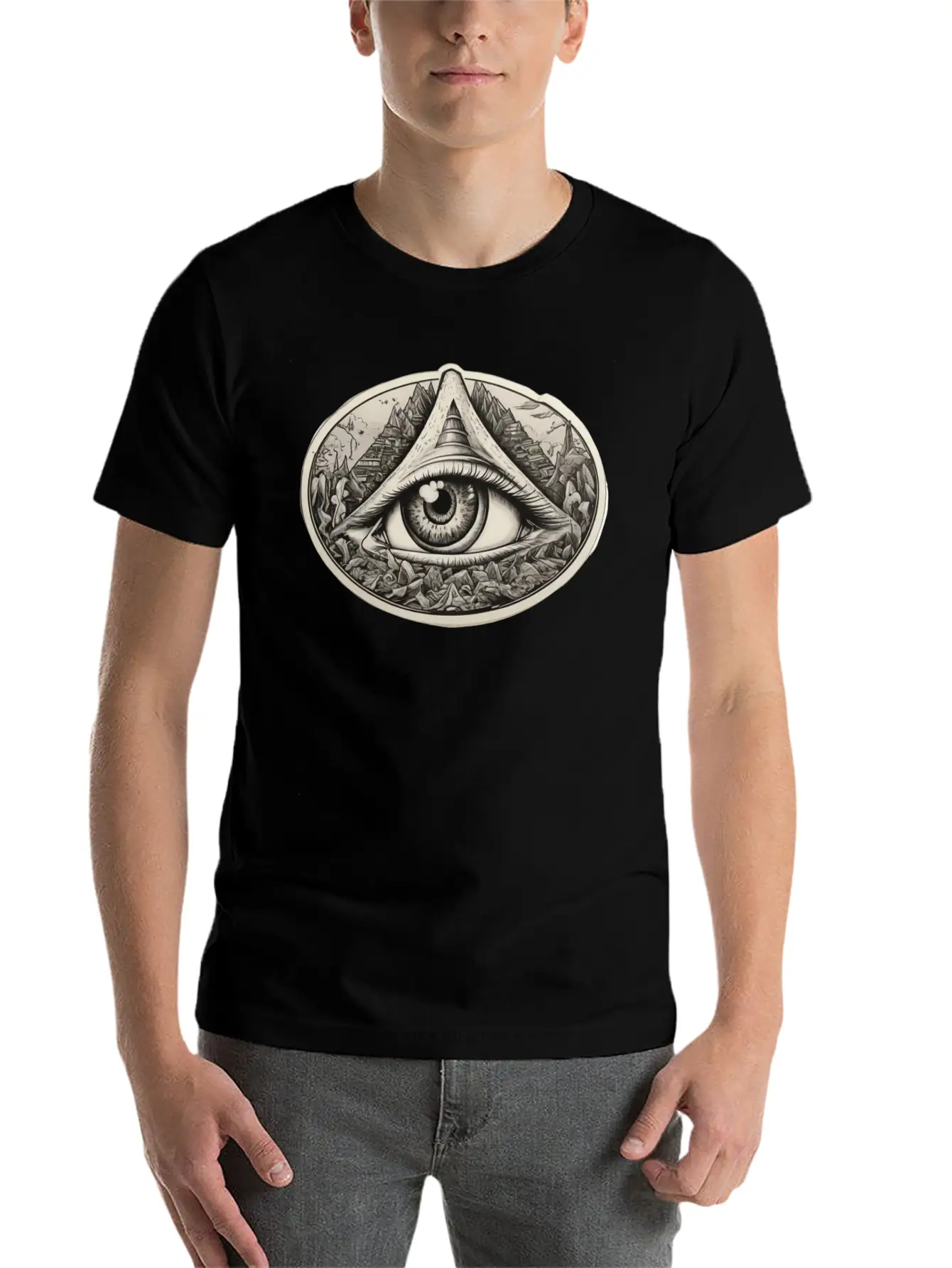 Illuminati Design With One Eye Symbol Basic Graphic T-Shirt – Daily Comfort In Soft Cotton