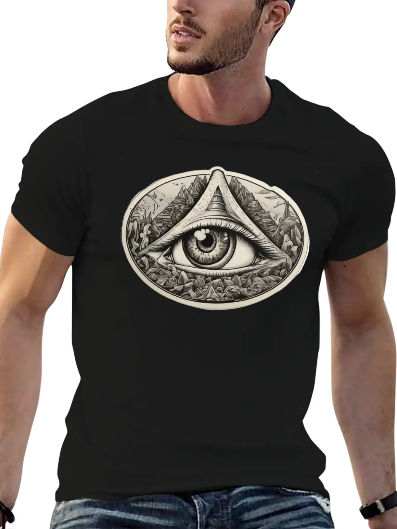 Illuminati Design With One Eye Symbol Basic Graphic T-Shirt – Daily Comfort In Soft Cotton
