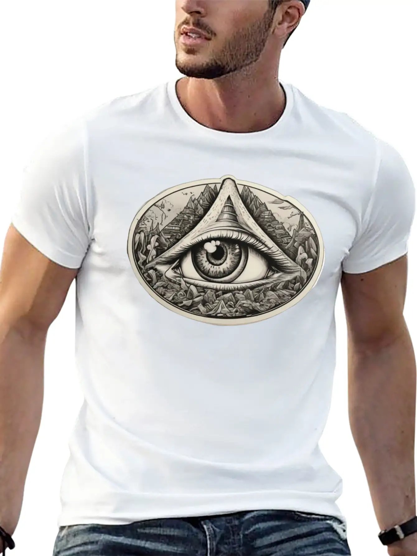 Illuminati Design With One Eye Symbol Basic Graphic T-Shirt – Daily Comfort In Soft Cotton