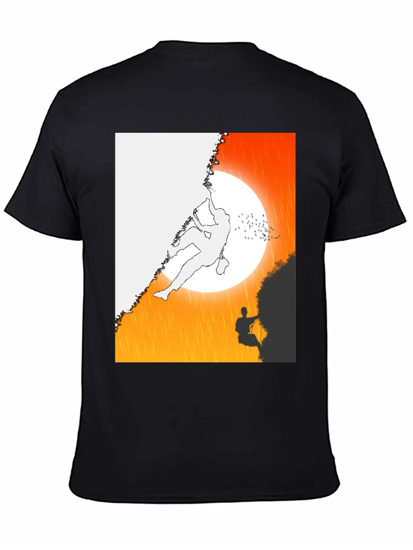 Illustration Sunset Mountain Climbing Poster. Essential Unisex Summer Tee – Soft Cotton Casual Fit