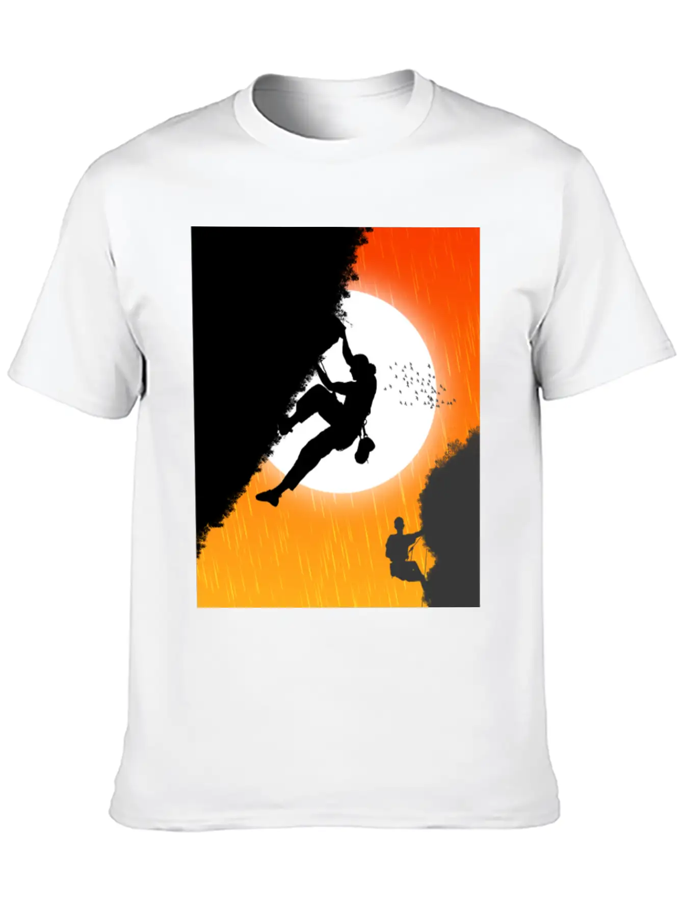 Illustration Sunset Mountain Climbing Poster. Essential Unisex Summer Tee – Soft Cotton Casual Fit