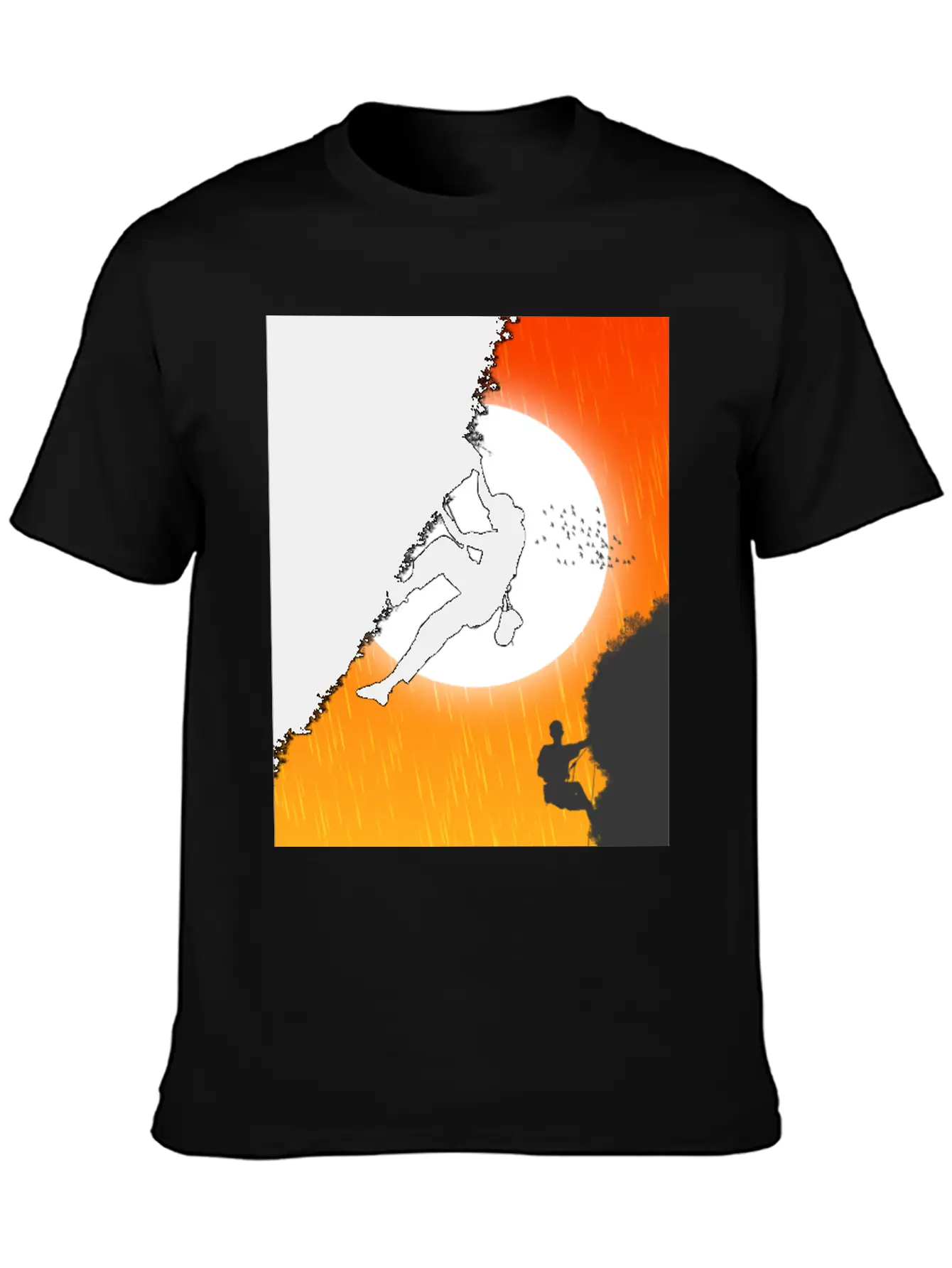Illustration Sunset Mountain Climbing Poster. Essential Unisex Summer Tee – Soft Cotton Casual Fit