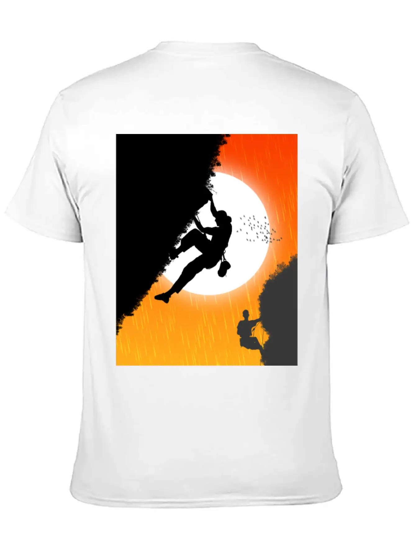 Illustration Sunset Mountain Climbing Poster. Essential Unisex Summer Tee – Soft Cotton Casual Fit