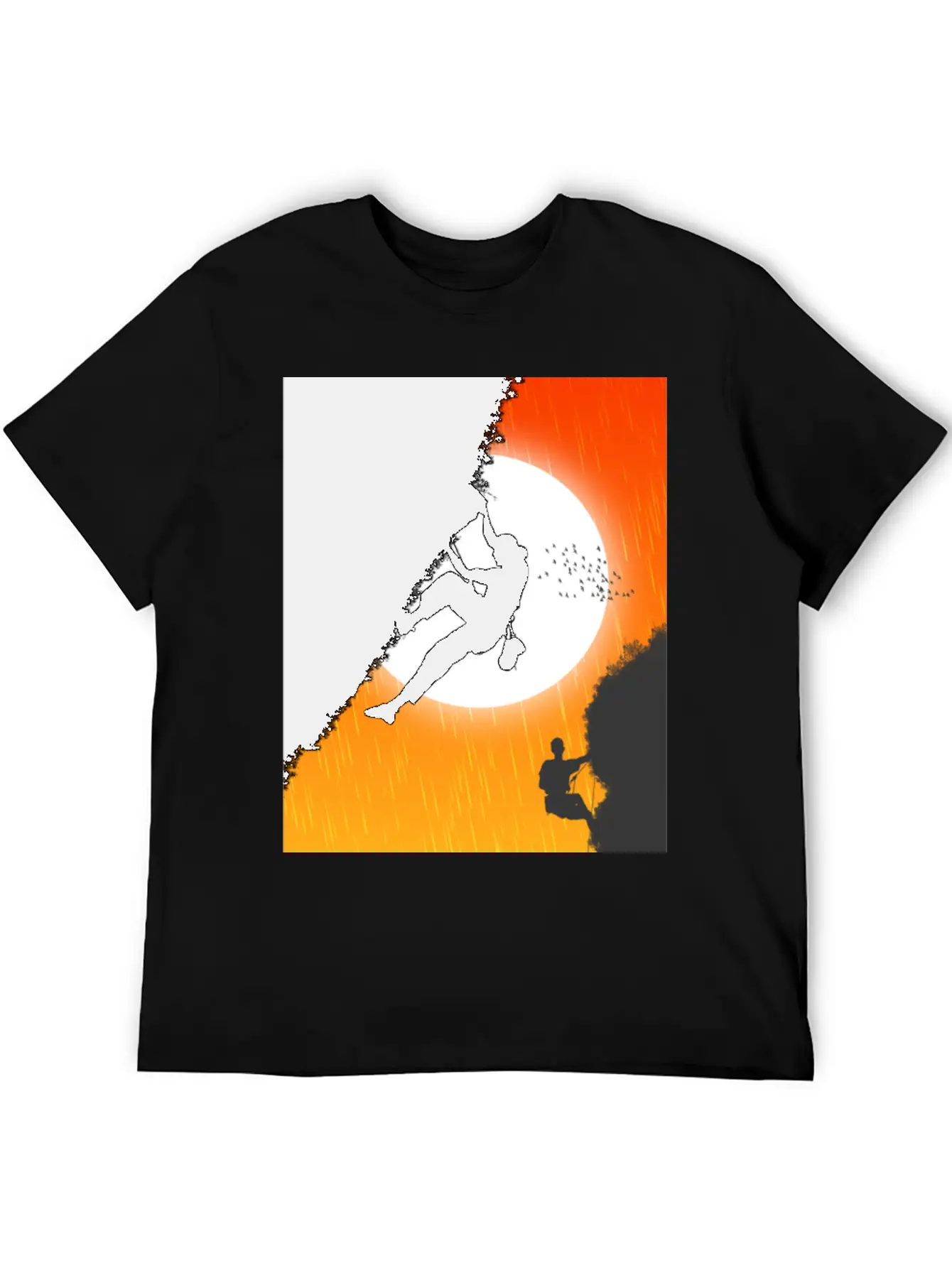 Illustration Sunset Mountain Climbing Poster. Essential Unisex Summer Tee – Soft Cotton Casual Fit