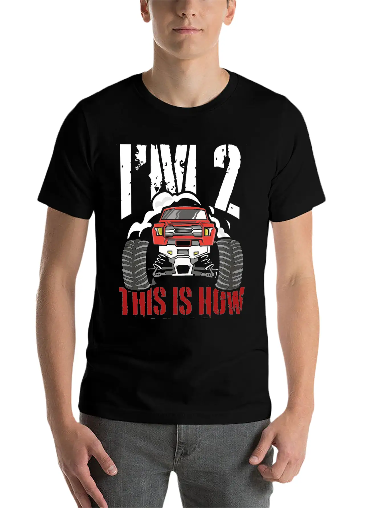 I'm 2 This Is How I Roll 2 Year Old Truck Racer Stylish Everyday T-Shirt – Unisex Basic Cotton Tee