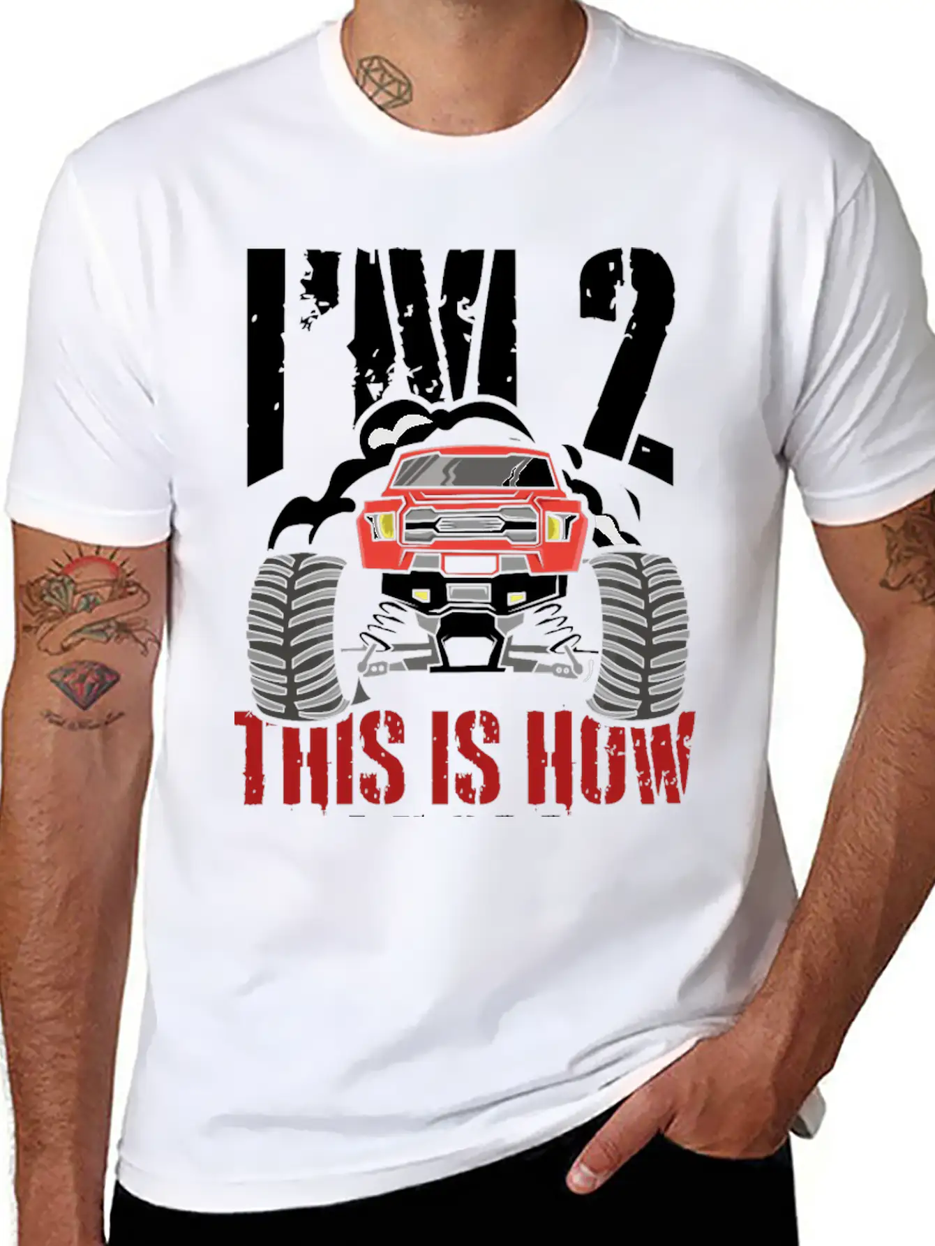 I'm 2 This Is How I Roll 2 Year Old Truck Racer Stylish Everyday T-Shirt – Unisex Basic Cotton Tee