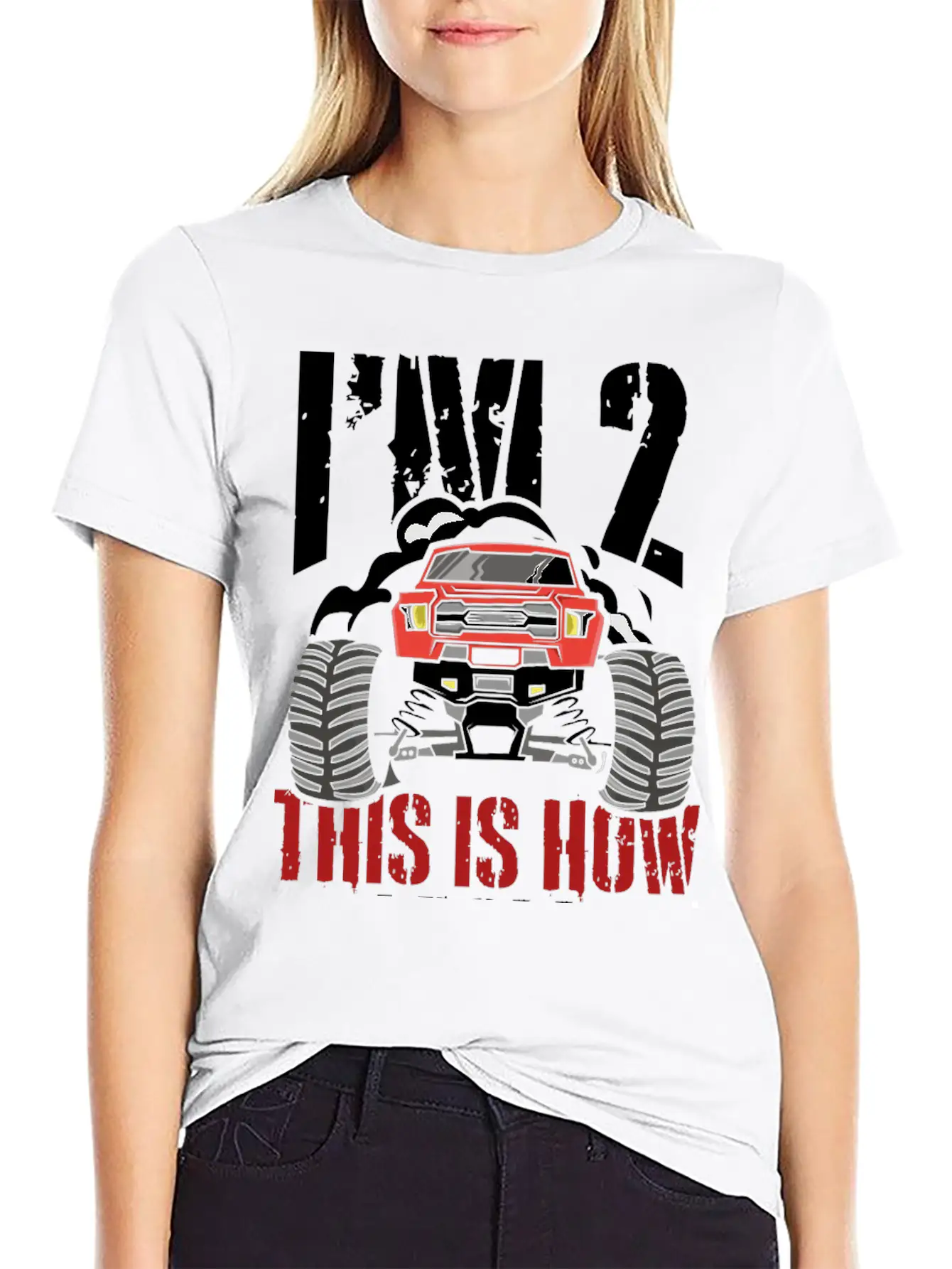 I'm 2 This Is How I Roll 2 Year Old Truck Racer Stylish Everyday T-Shirt – Unisex Basic Cotton Tee