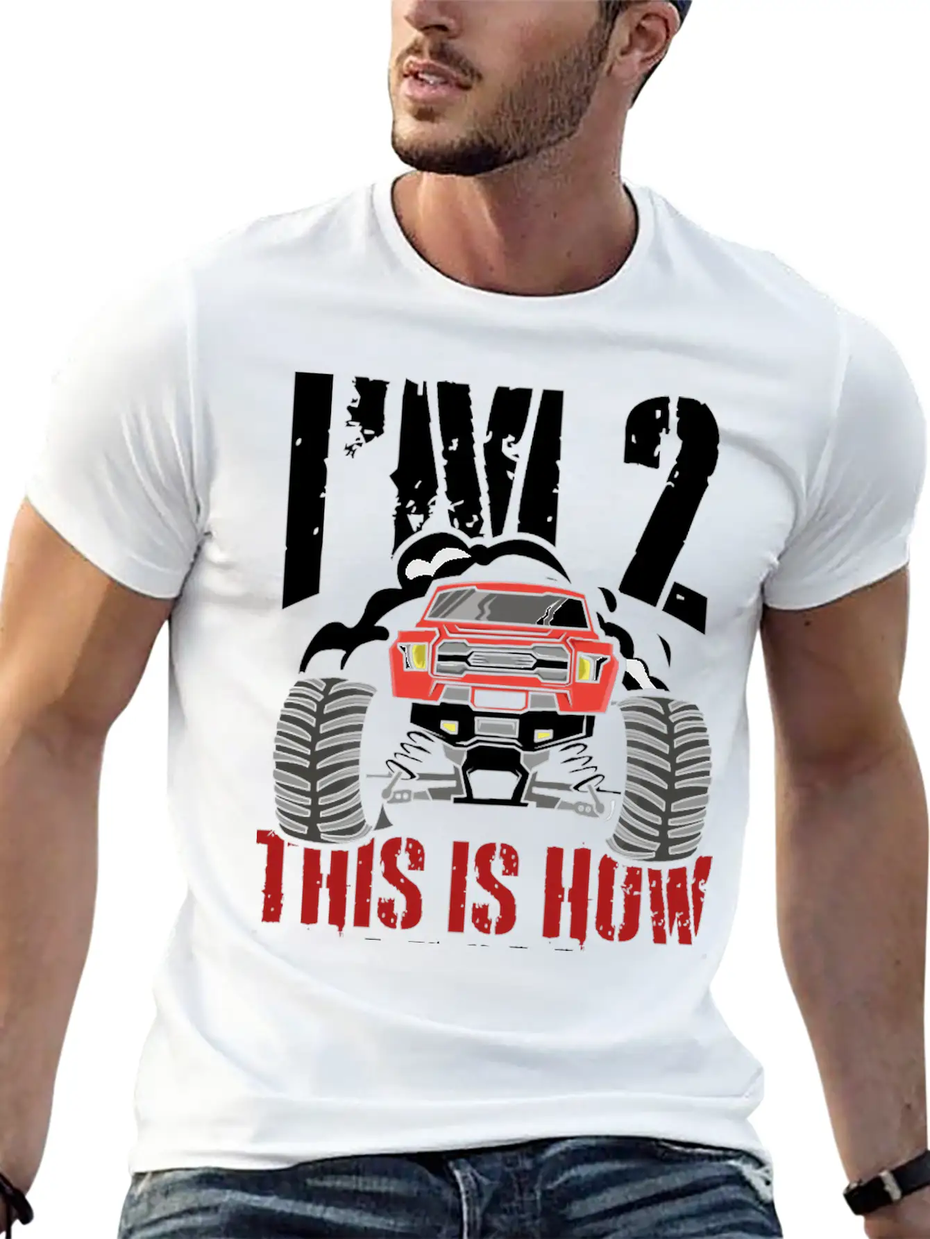 I'm 2 This Is How I Roll 2 Year Old Truck Racer Stylish Everyday T-Shirt – Unisex Basic Cotton Tee