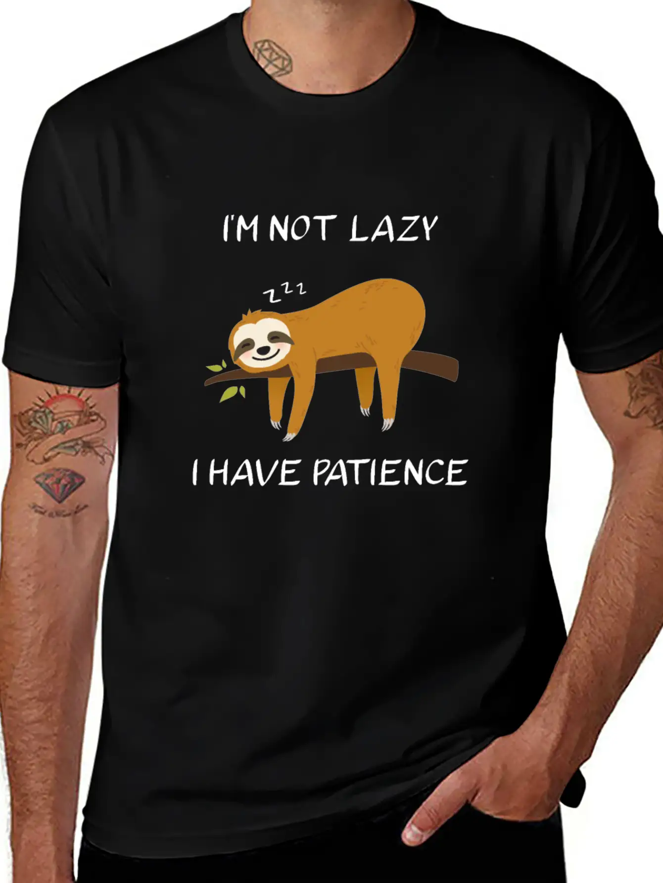 I'm Not Lazy I Have Patience Sloth Funny Saying Unisex Short Sleeve Soft Cotton T-Shirt – Casual Everyday Wear