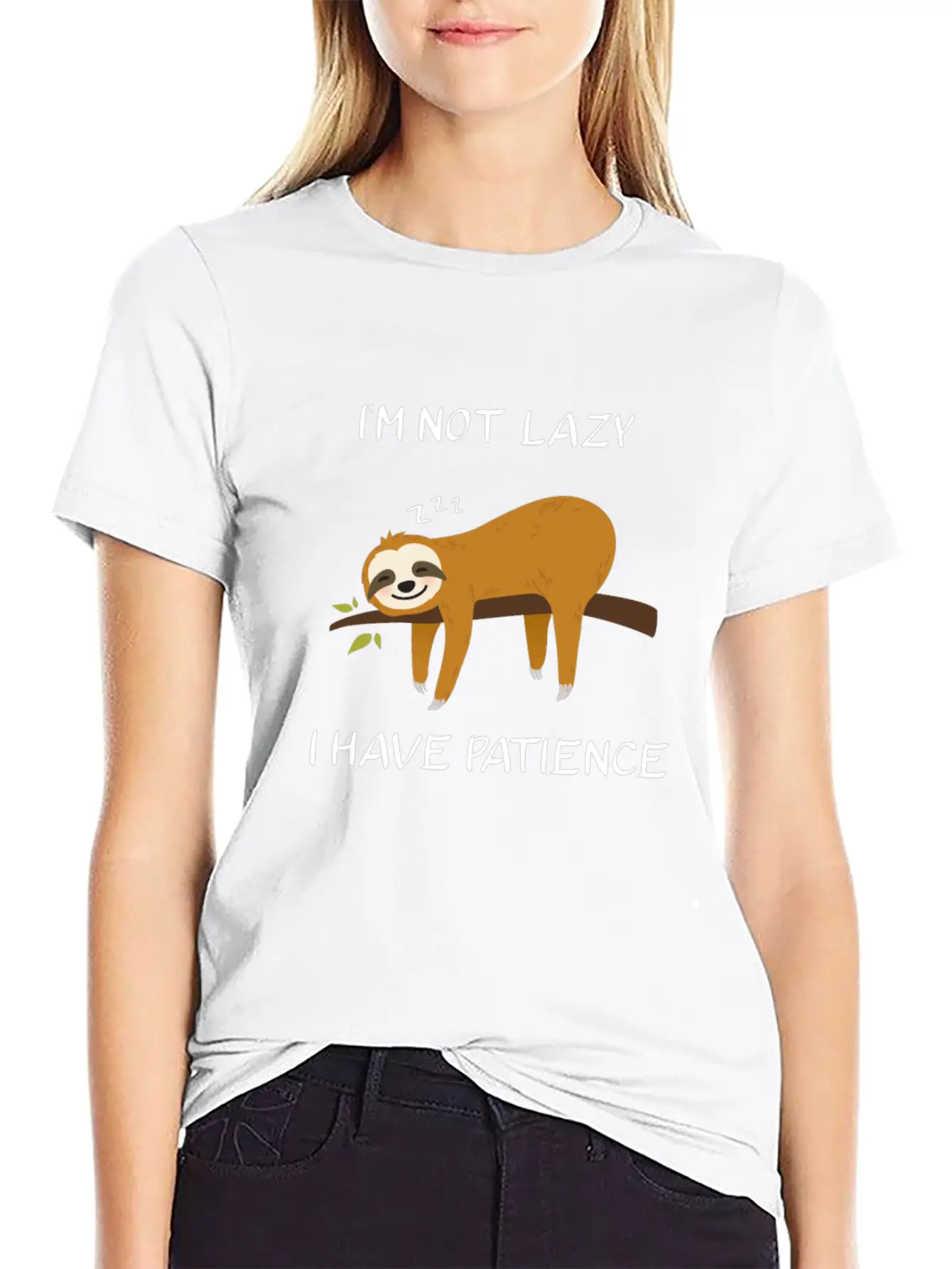 I'm Not Lazy I Have Patience Sloth Funny Saying Unisex Short Sleeve Soft Cotton T-Shirt – Casual Everyday Wear
