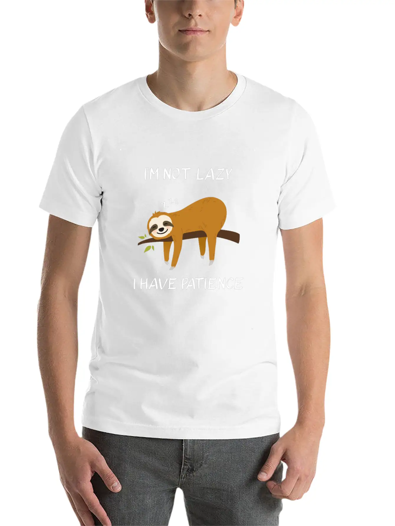 I'm Not Lazy I Have Patience Sloth Funny Saying Unisex Short Sleeve Soft Cotton T-Shirt – Casual Everyday Wear