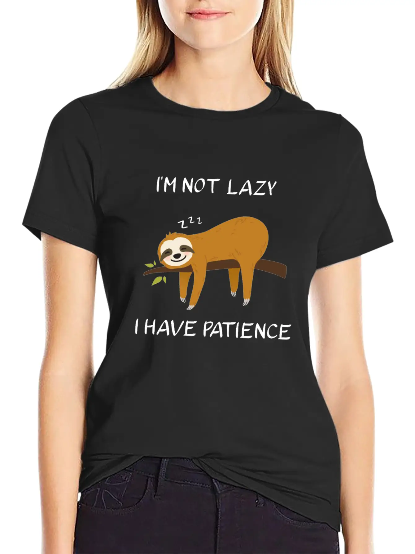 I'm Not Lazy I Have Patience Sloth Funny Saying Unisex Short Sleeve Soft Cotton T-Shirt – Casual Everyday Wear