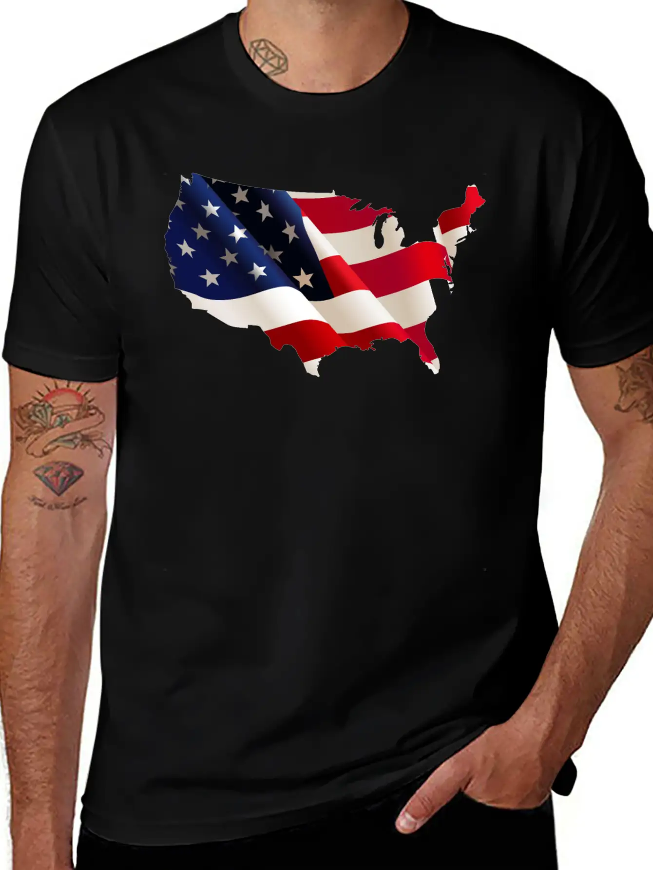 Image: United States Flag Map Stylish Everyday T-Shirt – Unisex Basic Cotton Tee