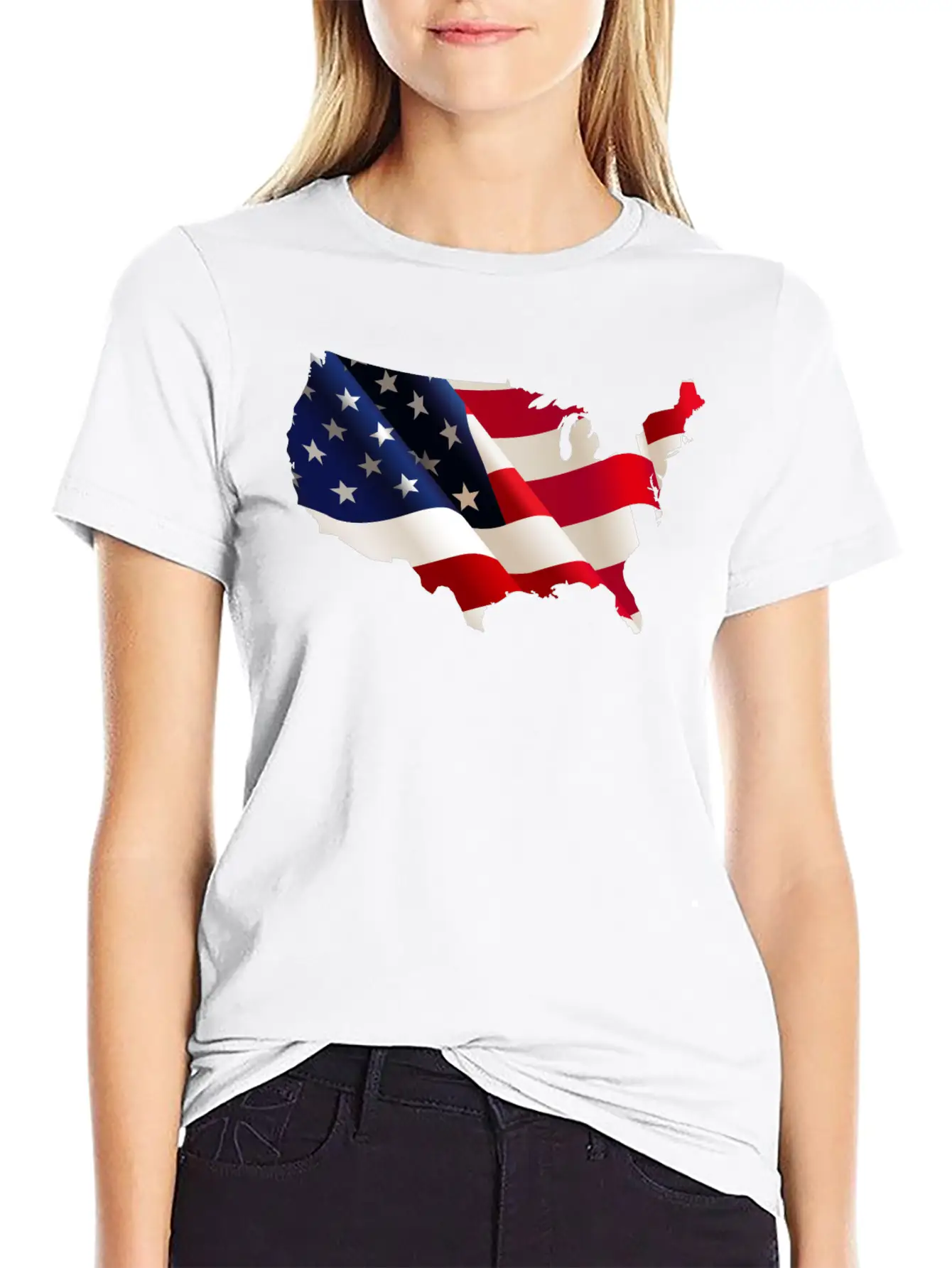 Image: United States Flag Map Stylish Everyday T-Shirt – Unisex Basic Cotton Tee