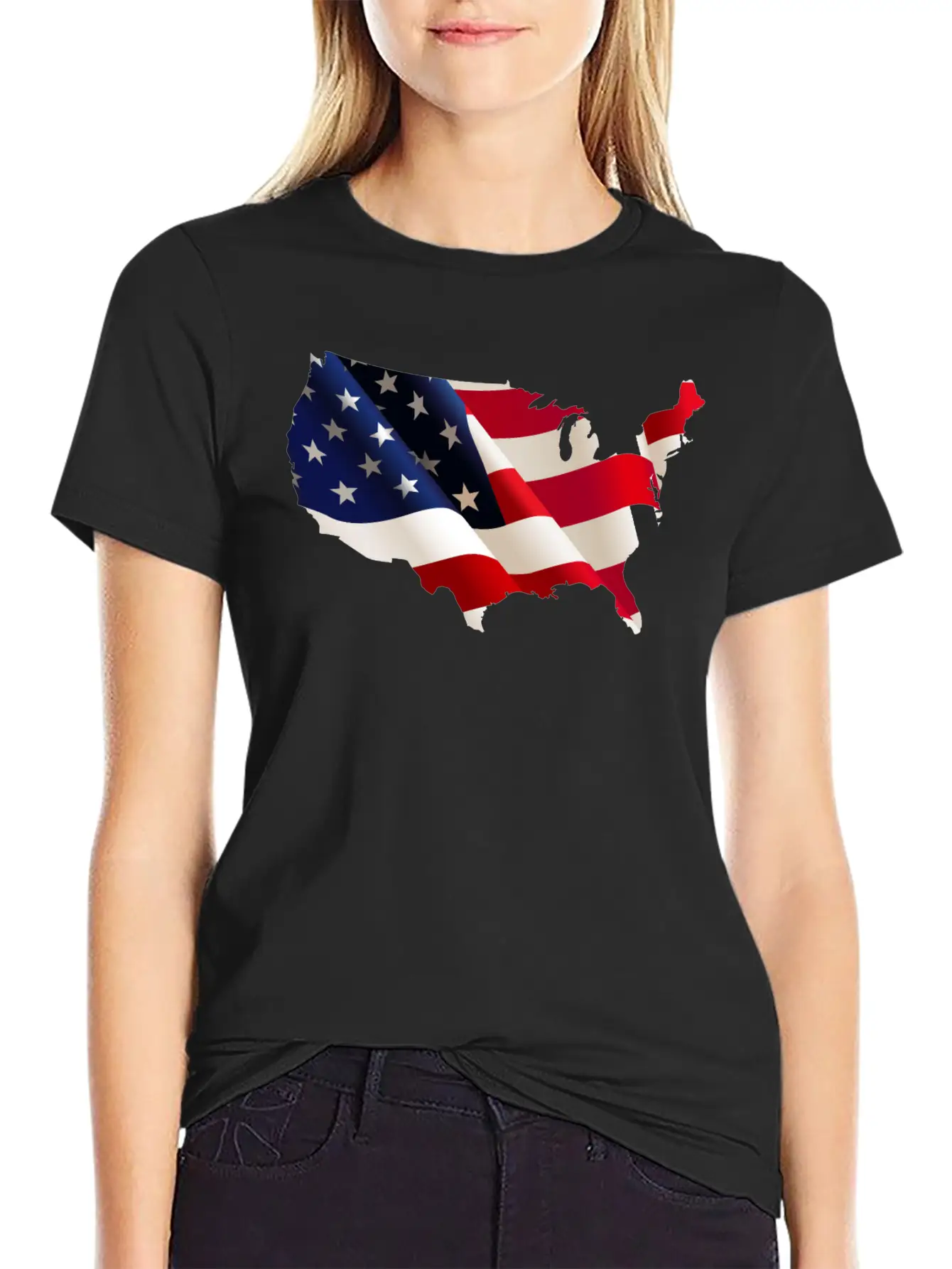 Image: United States Flag Map Stylish Everyday T-Shirt – Unisex Basic Cotton Tee