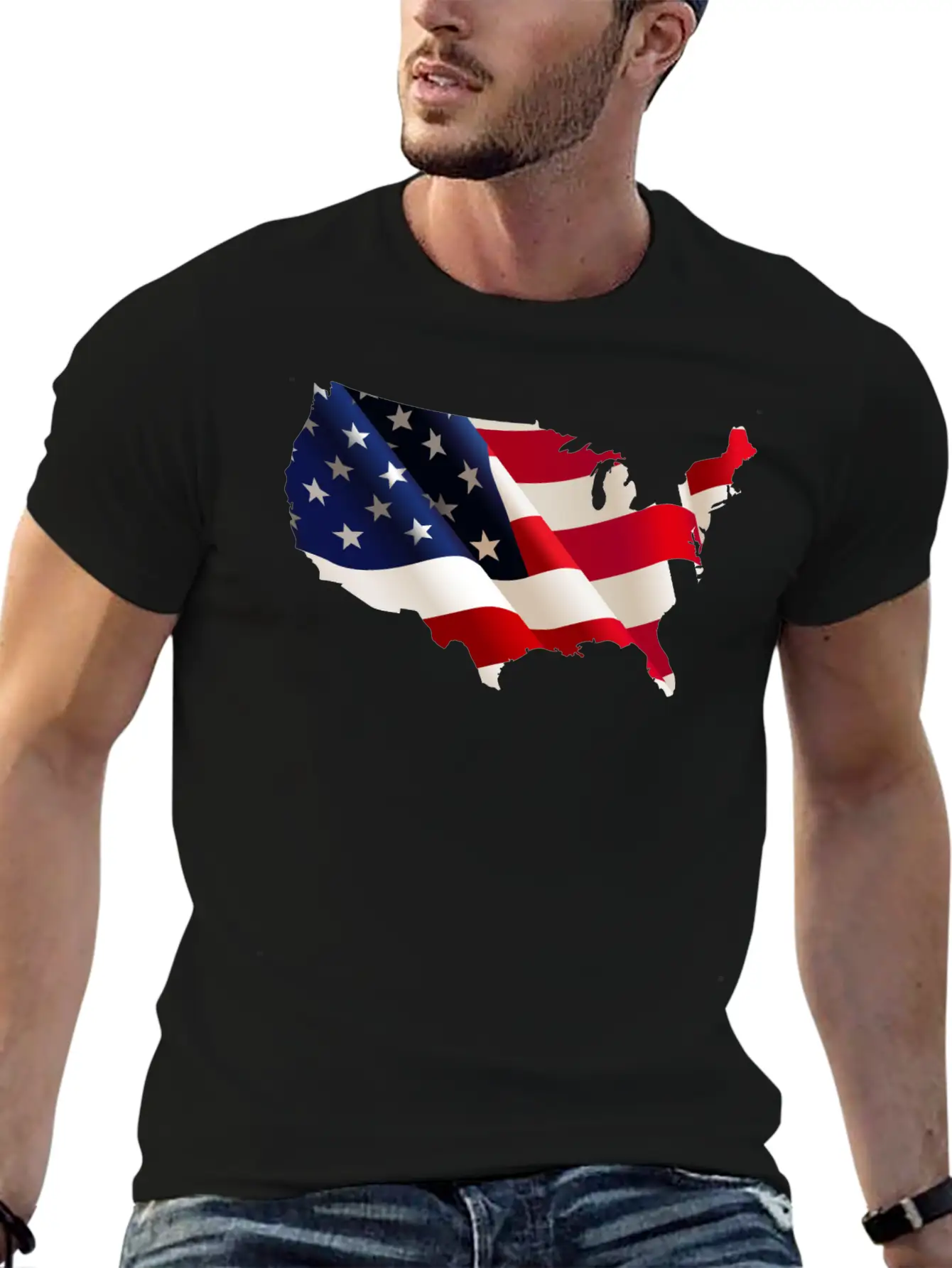 Image: United States Flag Map Stylish Everyday T-Shirt – Unisex Basic Cotton Tee