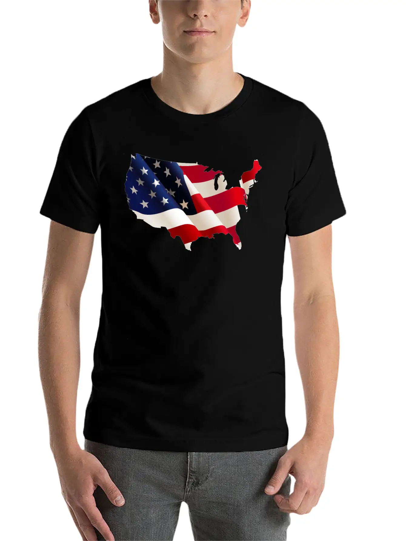 Image: United States Flag Map Stylish Everyday T-Shirt – Unisex Basic Cotton Tee