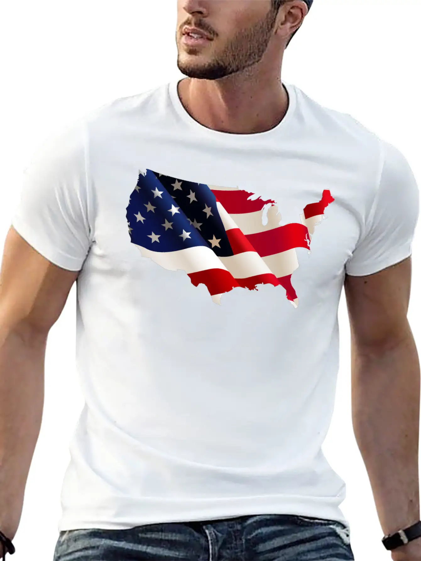 Image: United States Flag Map Stylish Everyday T-Shirt – Unisex Basic Cotton Tee