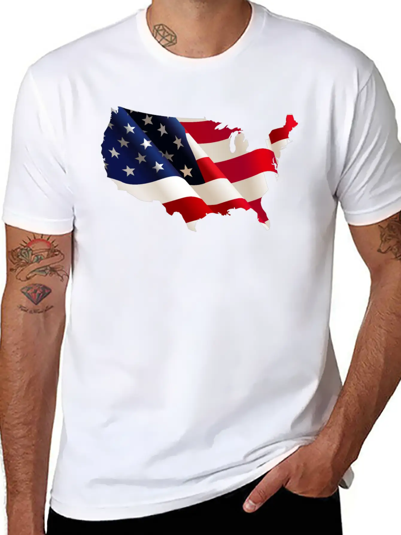 Image: United States Flag Map Stylish Everyday T-Shirt – Unisex Basic Cotton Tee