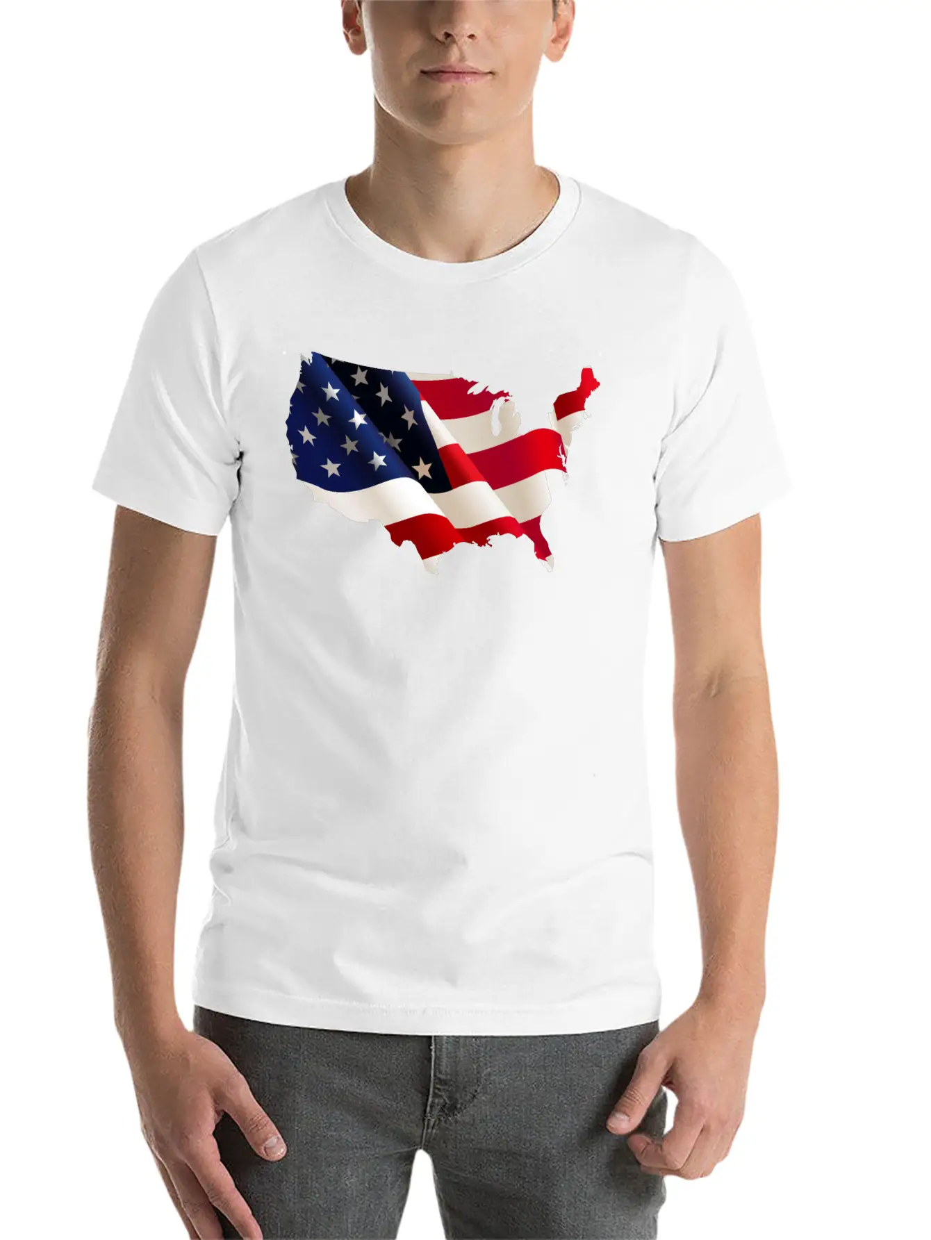 Image: United States Flag Map Stylish Everyday T-Shirt – Unisex Basic Cotton Tee