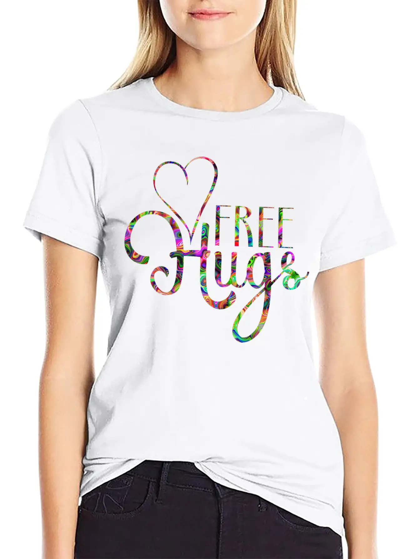 Importend Message - FREE HUGS Heart 3 Basic Graphic T-Shirt – Daily Comfort In Soft Cotton
