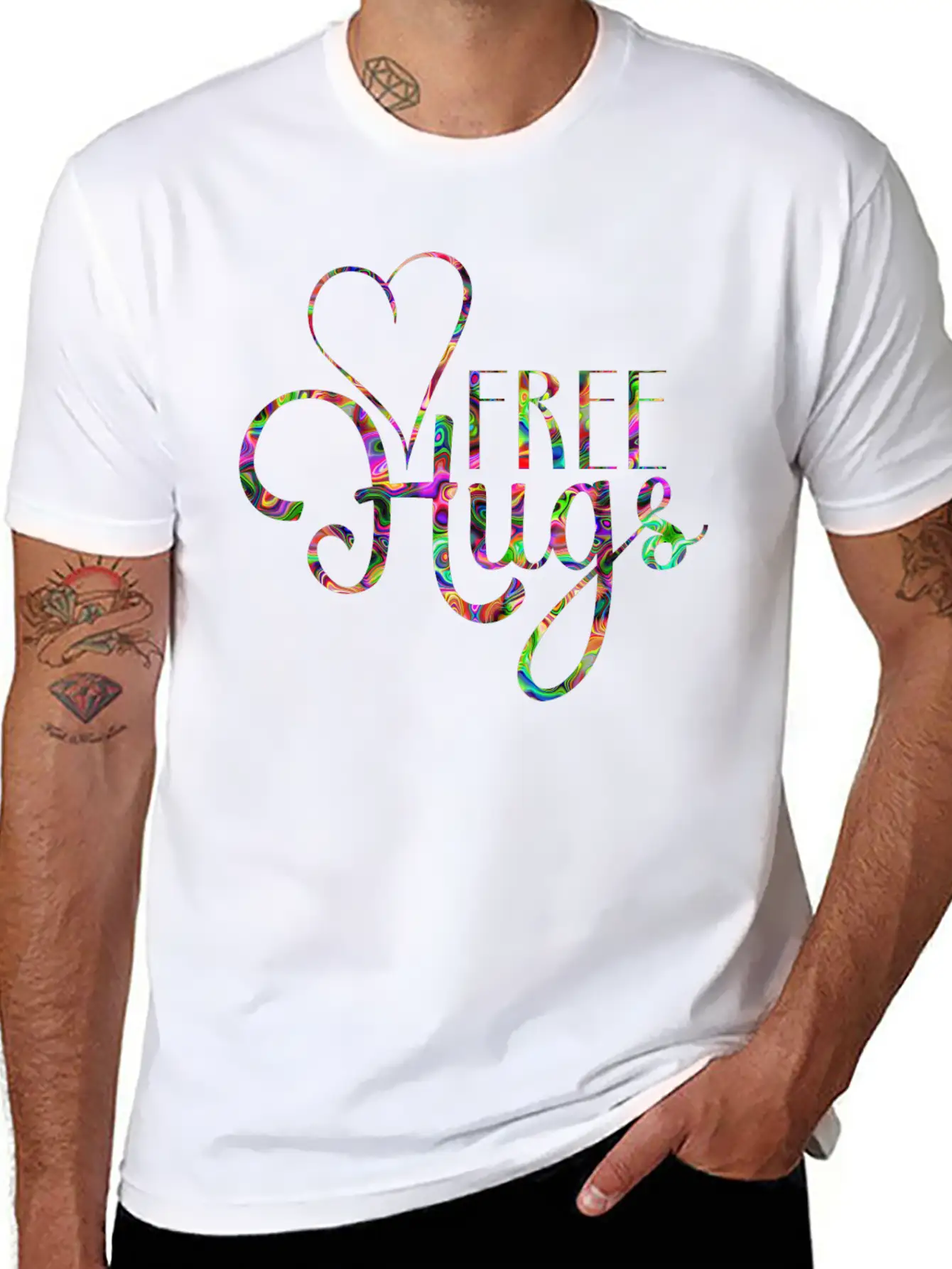 Importend Message - FREE HUGS Heart 3 Basic Graphic T-Shirt – Daily Comfort In Soft Cotton