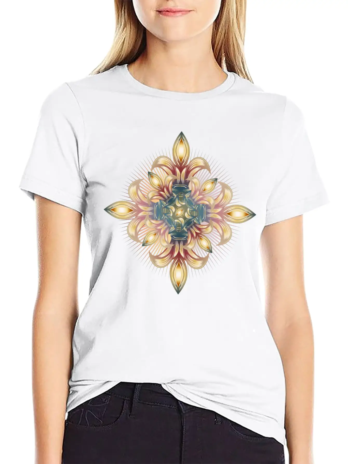 Impressive Cross Made Of Stylized Lilies Stylish Everyday T-Shirt – Unisex Basic Cotton Tee