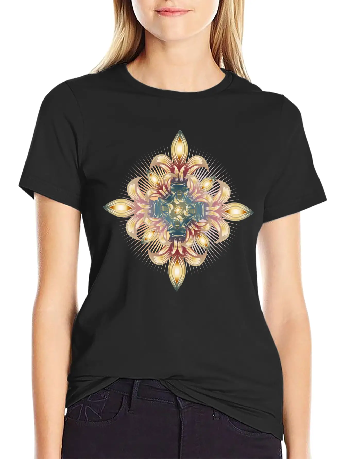 Impressive Cross Made Of Stylized Lilies Stylish Everyday T-Shirt – Unisex Basic Cotton Tee