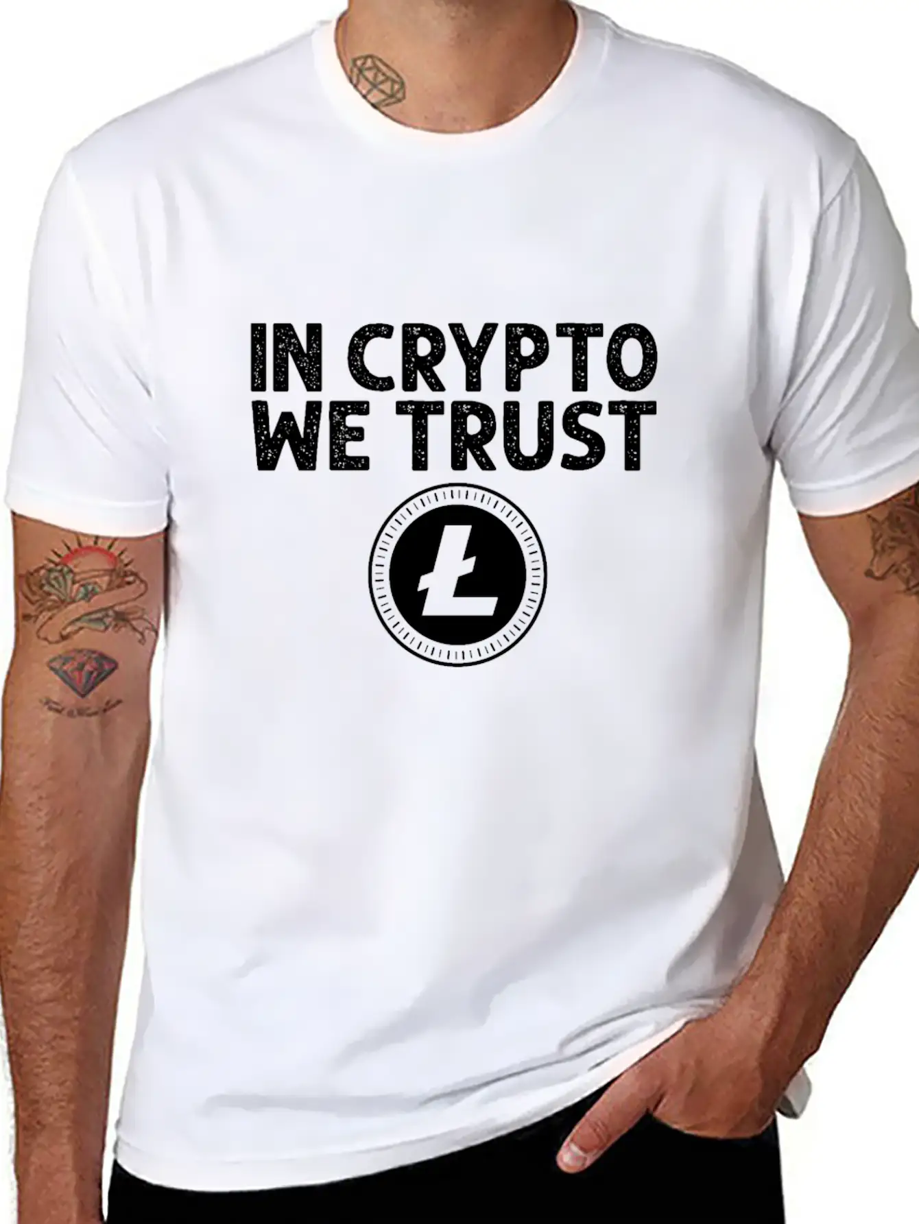 In Crypto We Trust Litecoin Bitcoin Unisex Short Sleeve Soft Cotton T-Shirt – Casual Everyday Wear