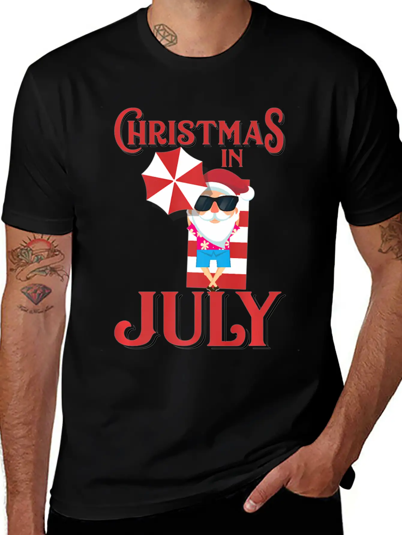 In July Beach Santa Claus Unisex Short Sleeve Soft Cotton T-Shirt – Casual Everyday Wear