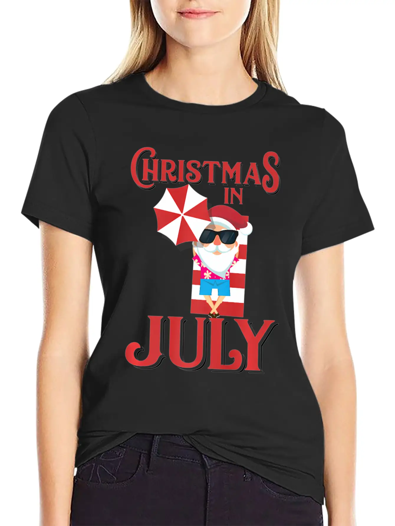 In July Beach Santa Claus Unisex Short Sleeve Soft Cotton T-Shirt – Casual Everyday Wear