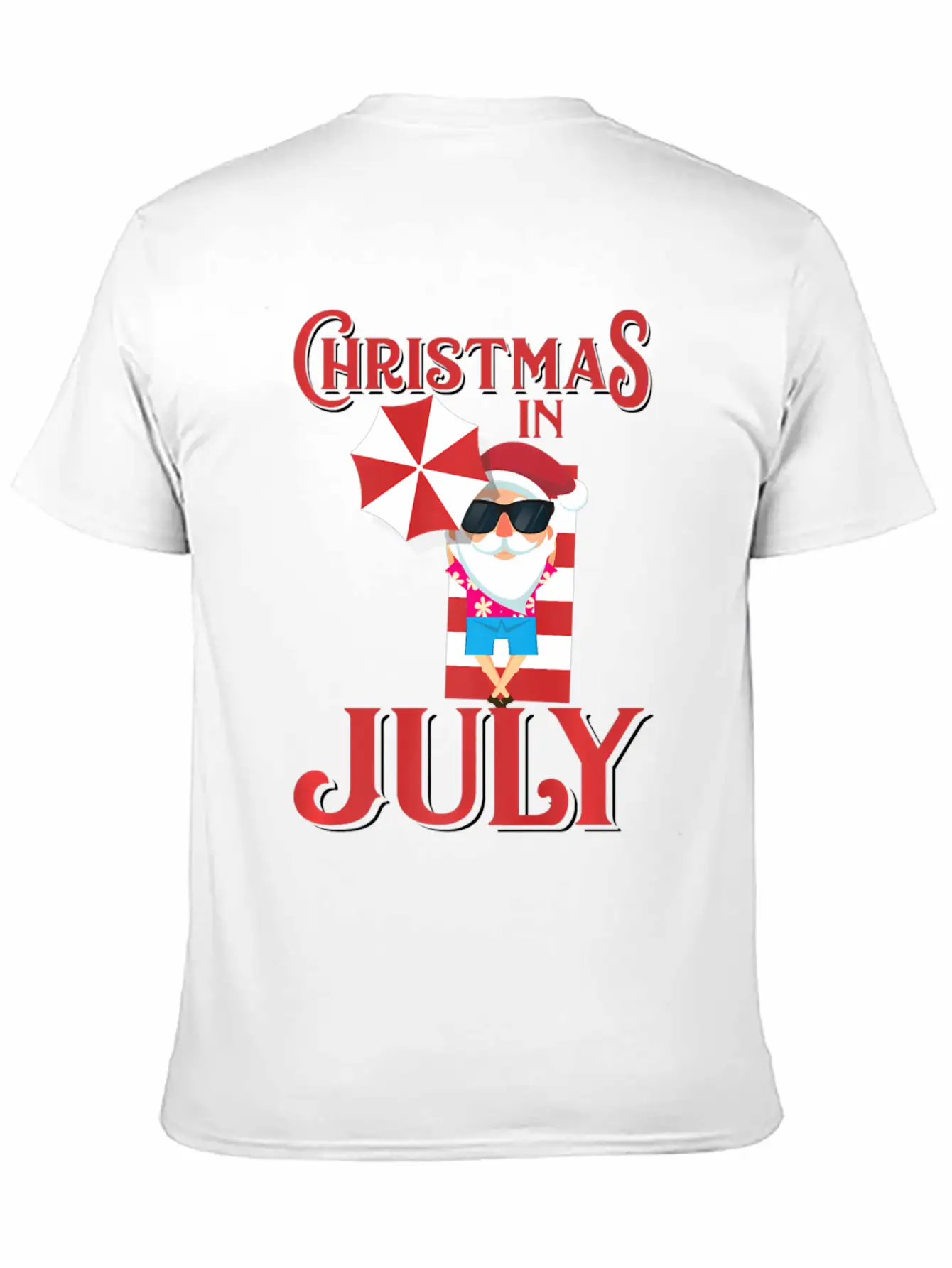 In July Beach Santa Claus Unisex Short Sleeve Soft Cotton T-Shirt – Casual Everyday Wear